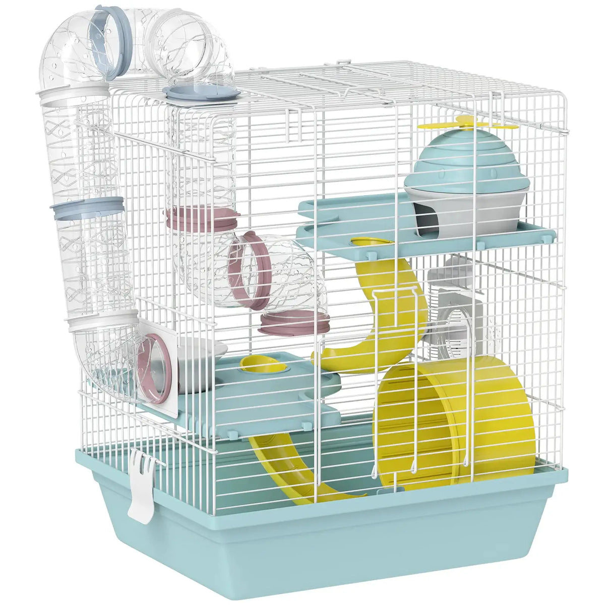 PawHut 3-Level Hamster Cage with Exercise Wheel, Water Bottle, Food Bowl, for Dwarf Hamsters, 34.5 x 27.5 x 41 cm, Blue - from PawHut