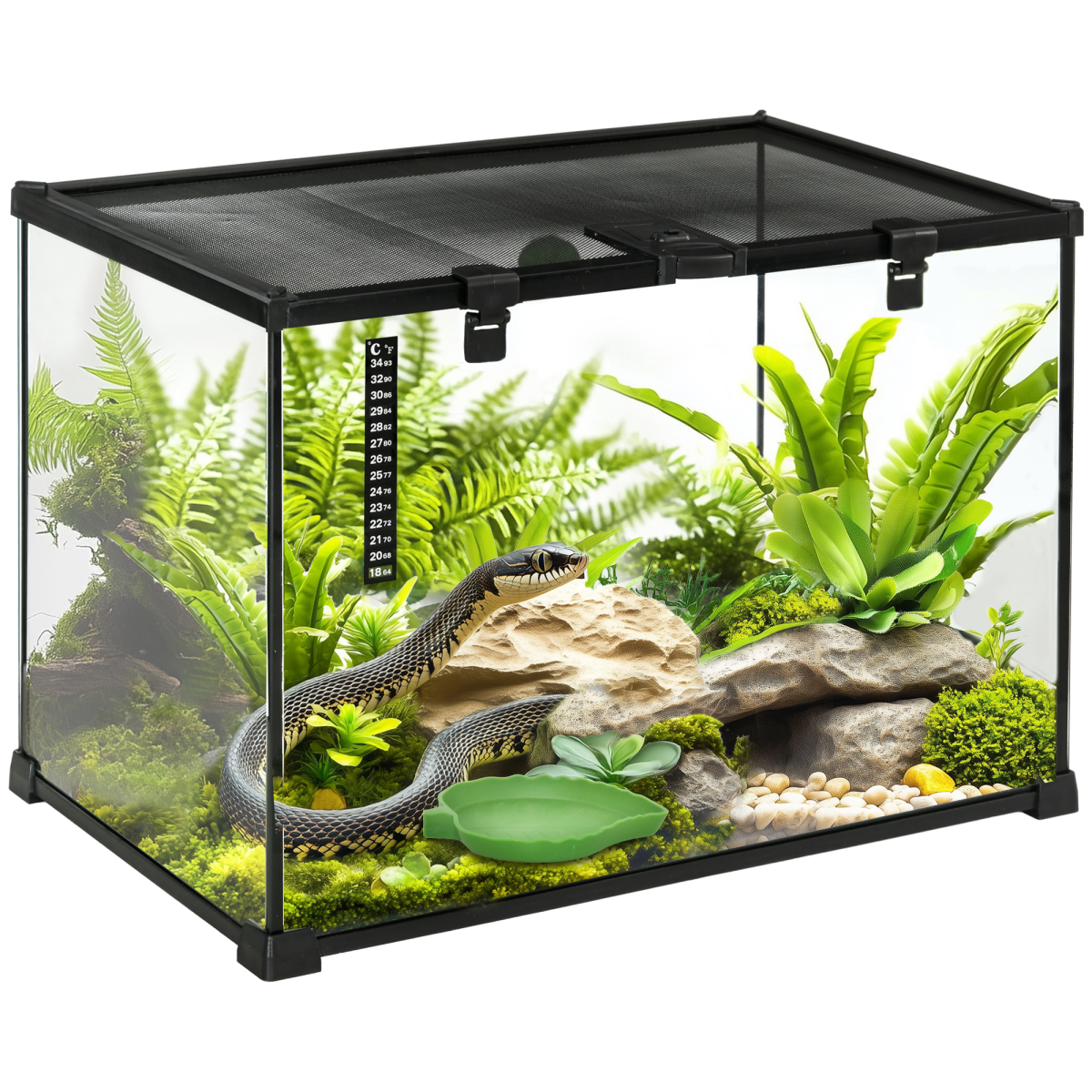 50 x 30 x 35 cm Reptile Terrarium for Lizards, Horned Frogs, Snakes, Black - from Pawhut