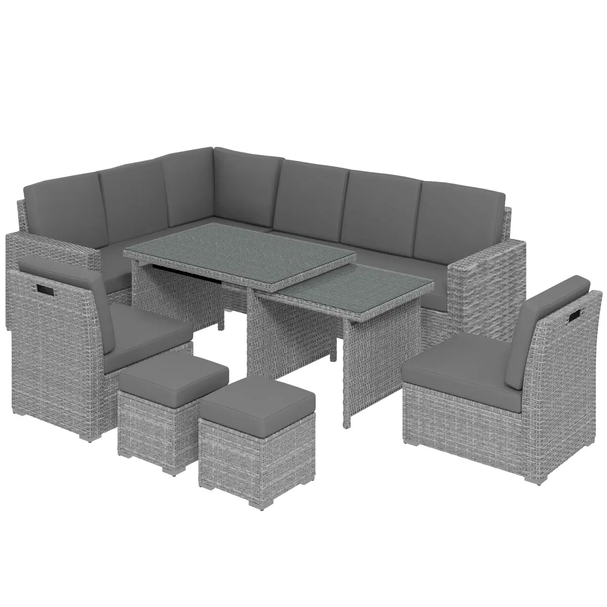 Outsunny Outsunny 10-Seater Sofa Sectional w/ Cushioned Seat, Footstools and Glass Table - Garden Sofa Sets