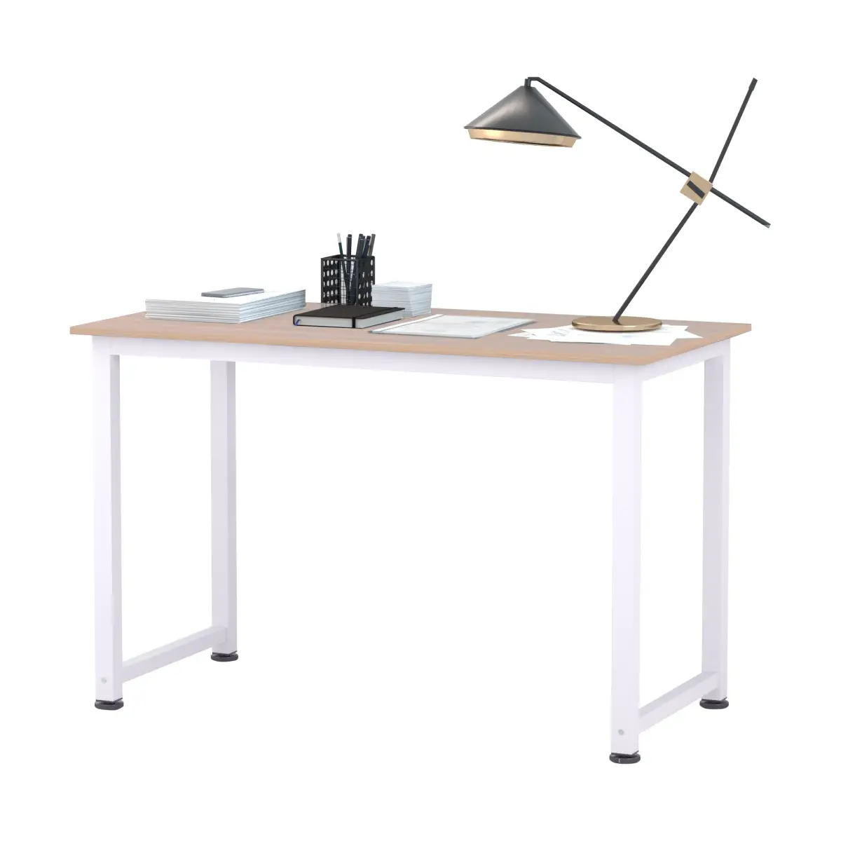 HOMCOM Computer Desk W/ White Metal Frame MDF, 120W x 60D x 76Hcm-Oak Grain Tone - Desk