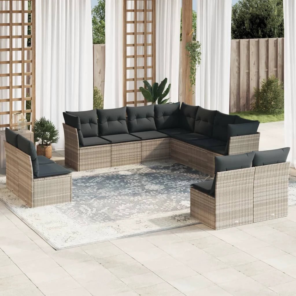 vidaXL vidaXL 11 Piece Garden Sofa Set with Cushions Black Poly Rattan - Garden Sofa Sets