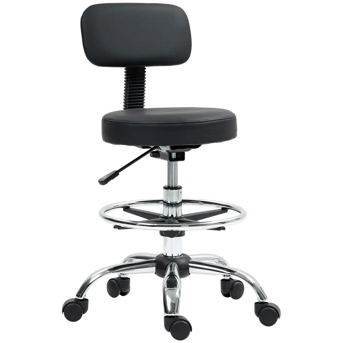 HOMCOM Home Office Bar Stool Adjustable Height Faux Leather Swivel Seat With Chrome Base HOMCOM - Office Chair