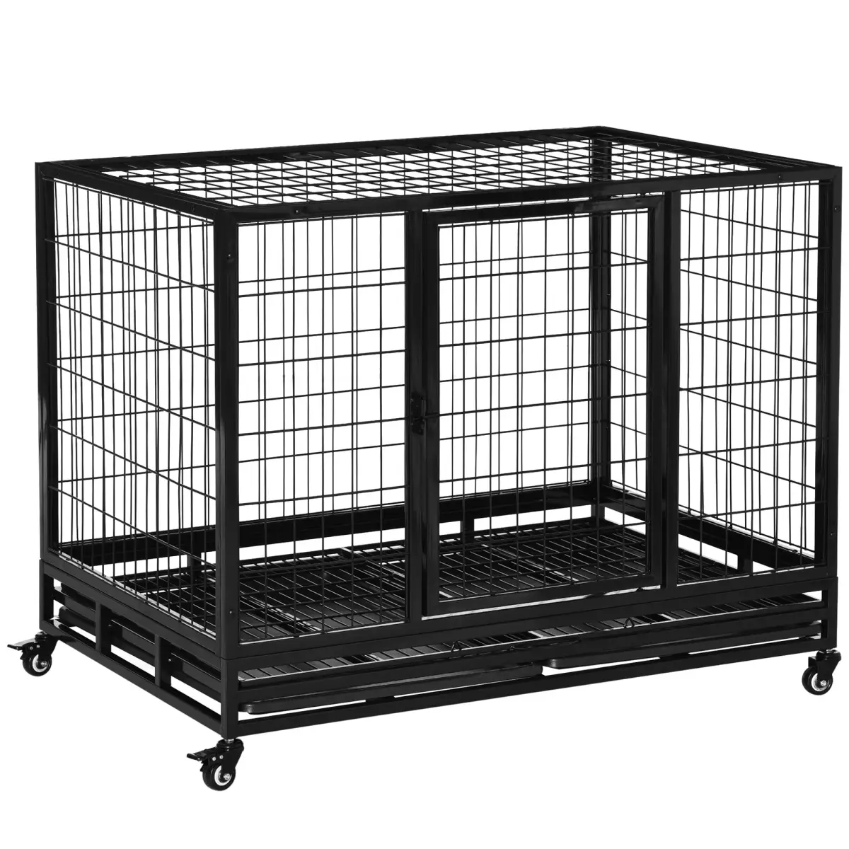 Unbranded Metal Kennel Cage with Wheels and Crate Tray for Pet Dog Large Black Pawhut - Dog Kennel