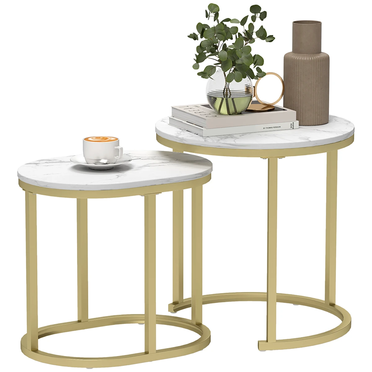 HOMCOM Elegant Side Tables RoundOblong Marble LivingArea - Nest of Tables