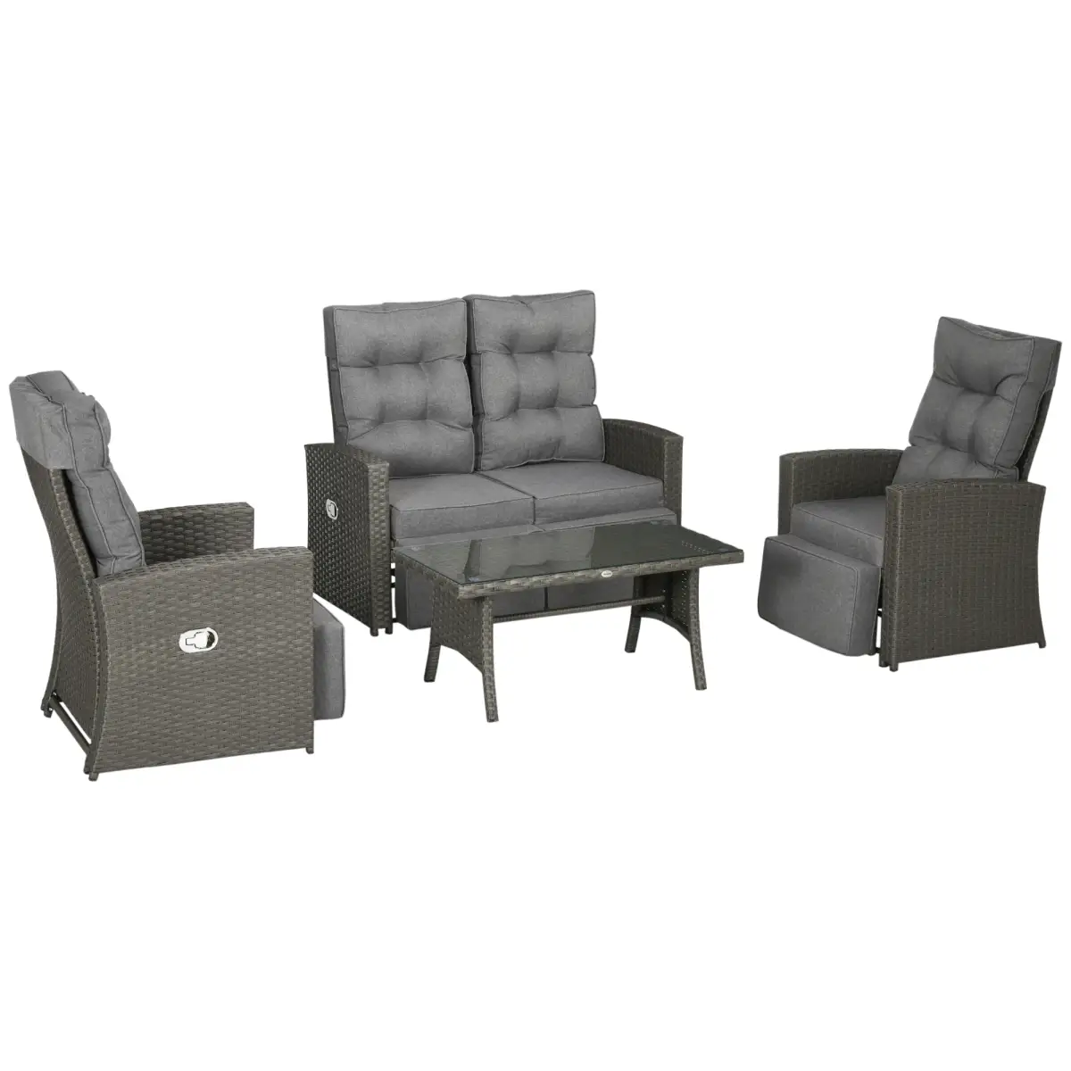 Outsunny Outsunny 4 Piece Rattan Garden Furniture Set with Sofa, Glass Table, Grey - Garden Set