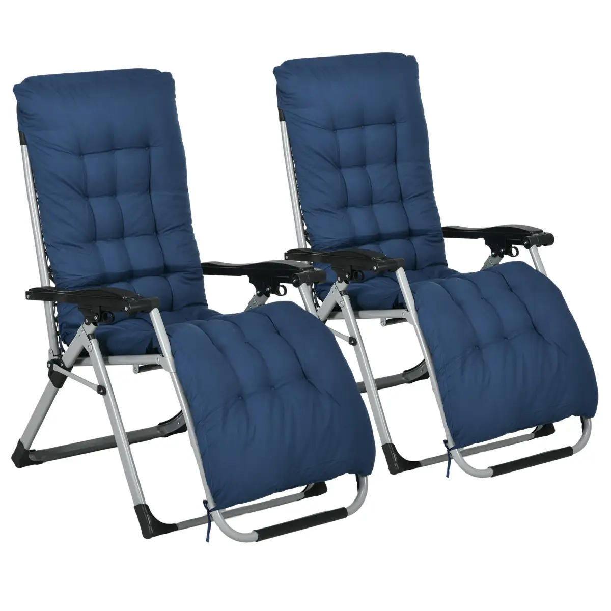 Outsunny Outsunny 2 PCS Reclining Zero Gravity Chair Folding Lounger Cushion Blue - Sun Lounger