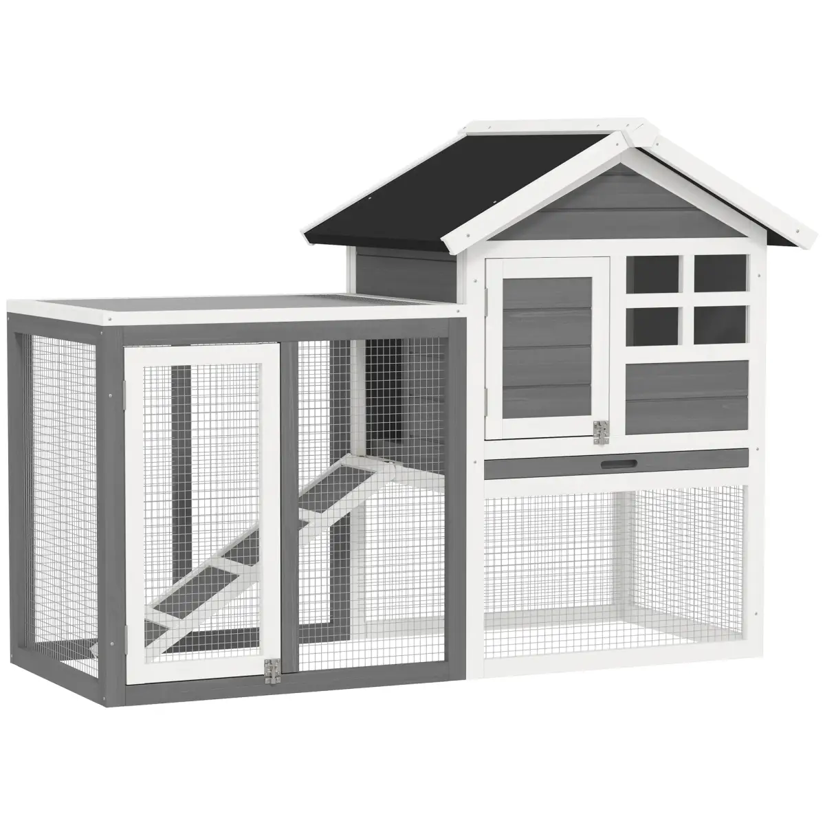 Unbranded 122cm Wooden Rabbit Hutch Bunny Cage Pet House with Tray Ladder Run Pawhut - Rabbit Hutch