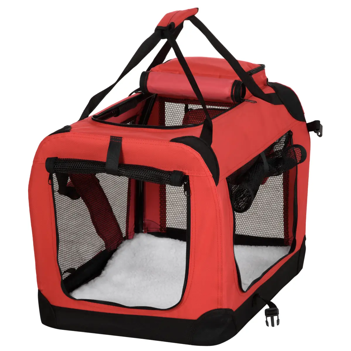 Pawhut Folding Pet Carrier Bag Soft Portable Cat Travel Cage, 60x42x42 cm, Red - Pet Carrier