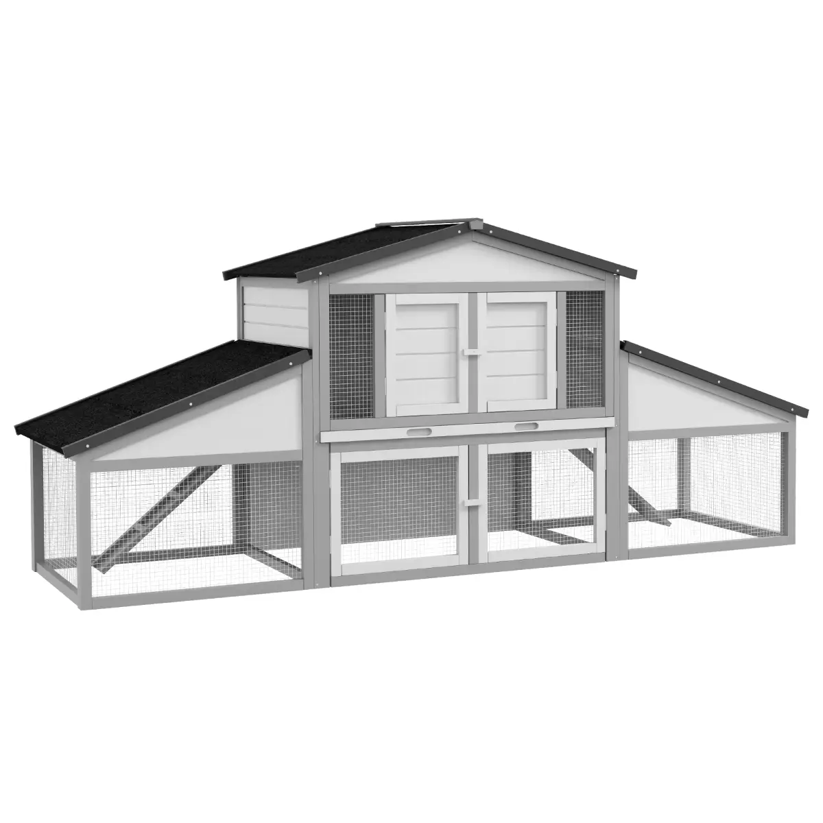 PawHut PawHut Large Rabbit Hutch with Run, Tray, Ramp, Wooden Guinea Pig House, Grey - Rabbit Hutch