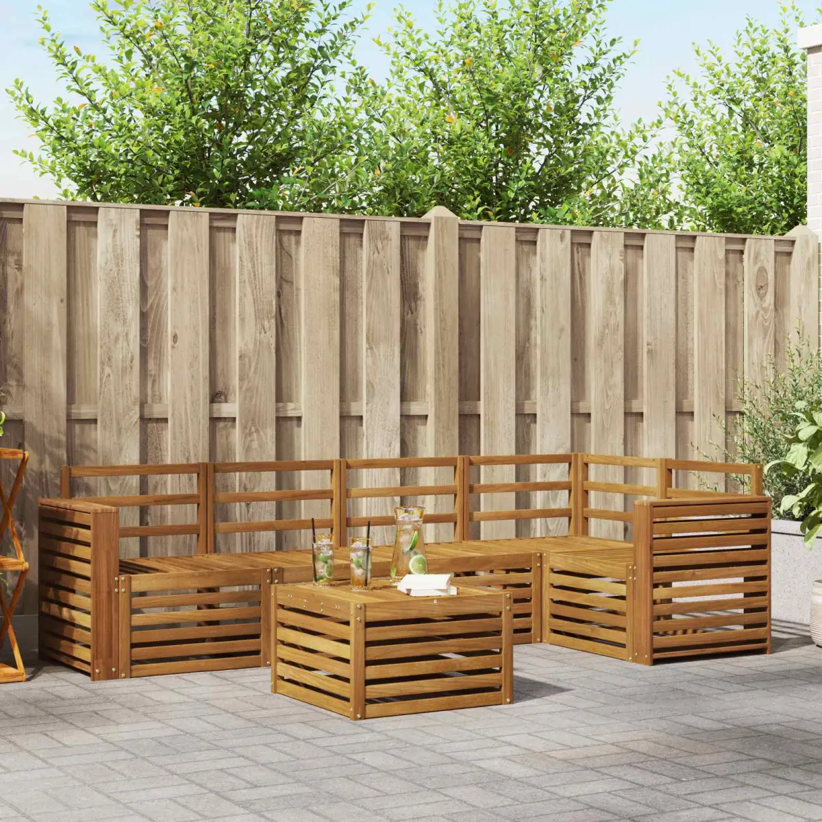 vidaXL vidaXL Sectional Sofa Set 6 pcs Natural Solid Acacia Wood - Garden Sofa Sets