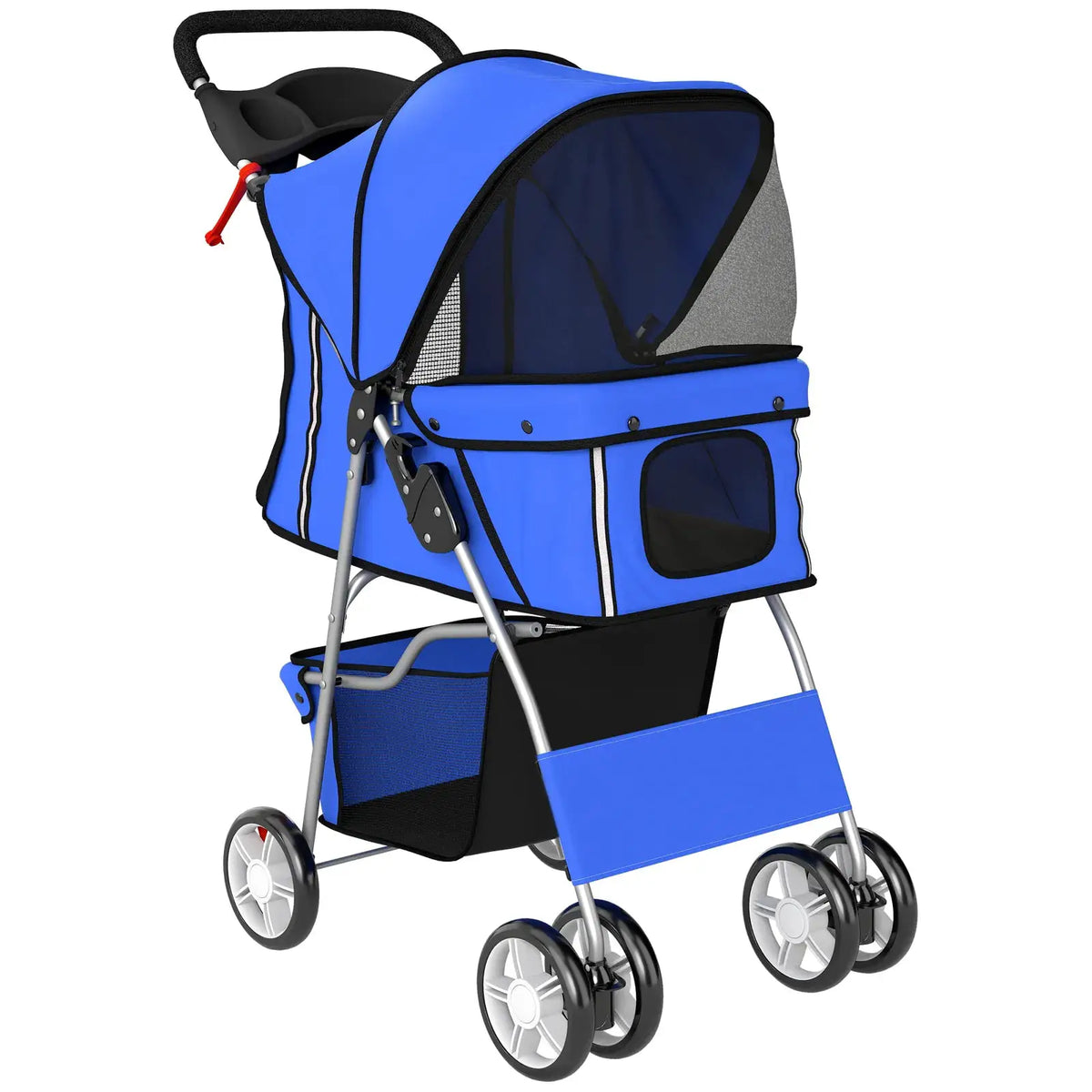 PawHut Dog Pram, Pet Stroller with Reflective Strips, Foldable Cat Stroller with 360° Swivel Wheels, Blue - from PawHut