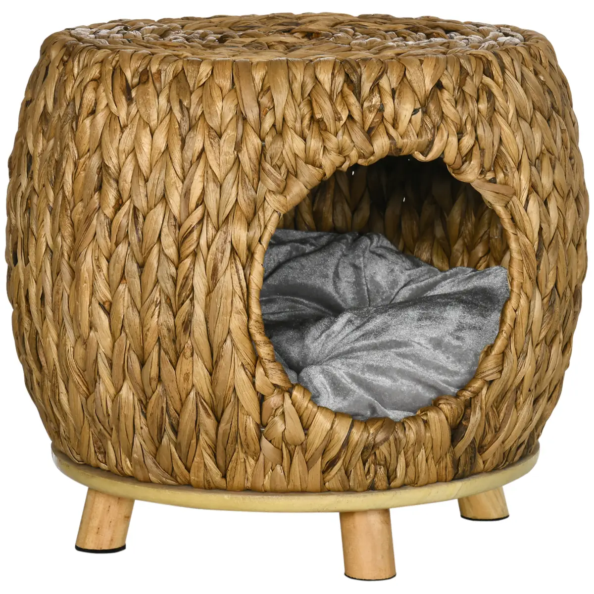 Unbranded Rattan Cat House Stool, Wicker Kitten Bed for Outdoors and Indoors w/ Cushion - Cat House