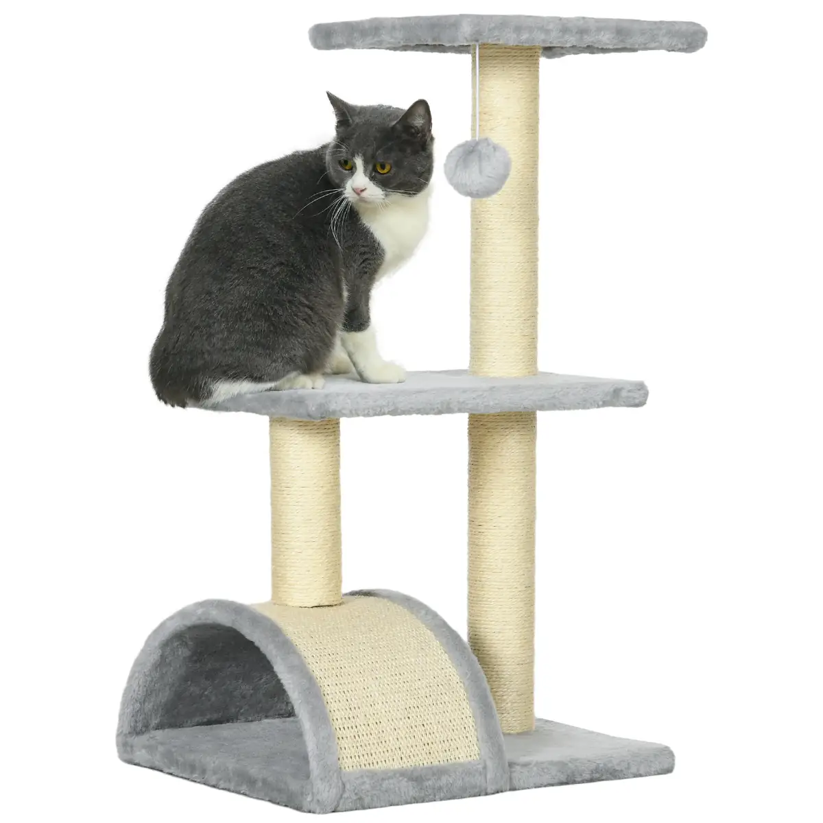 PawHut PawHut 72cm Cat Tree Climbing Tower with Sisal Scratching Post - Light Grey - Cat Tree