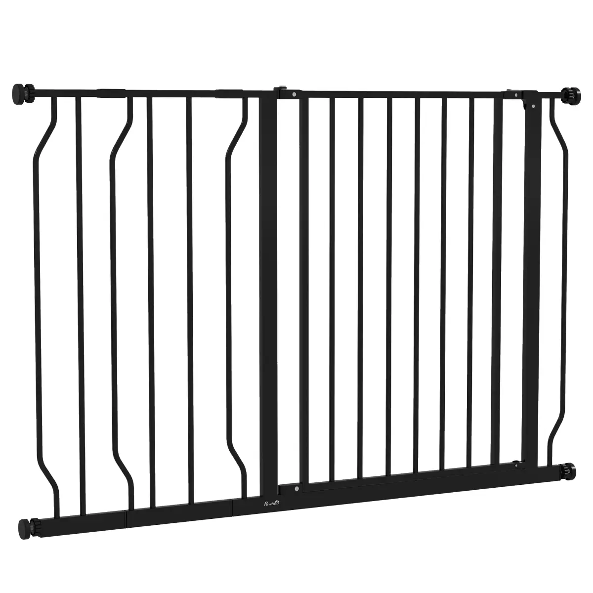 PawHut PawHut Dog Gate Wide Stair Gate with Door Pressure Fit, 75-115W cm, Black - Pet Gate