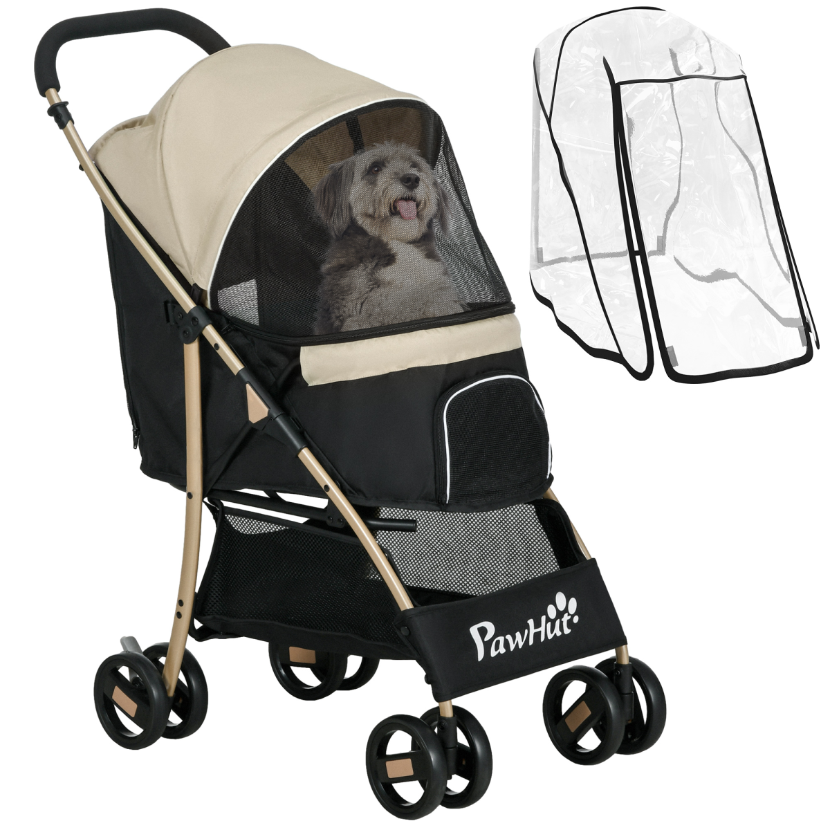 PawHut Pet Stroller for XS and S Dogs with Rain Cover - Khaki - from PawHut