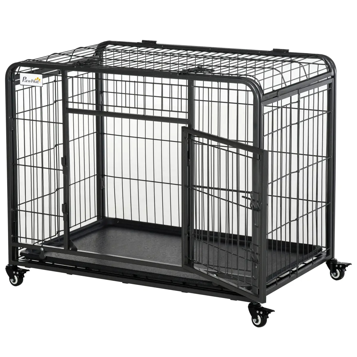 PawHut PawHut 69.5x94cm Metal Dog Cage Kennel w/ Locking Door & Wheels Medium Pets - Dog Kennel