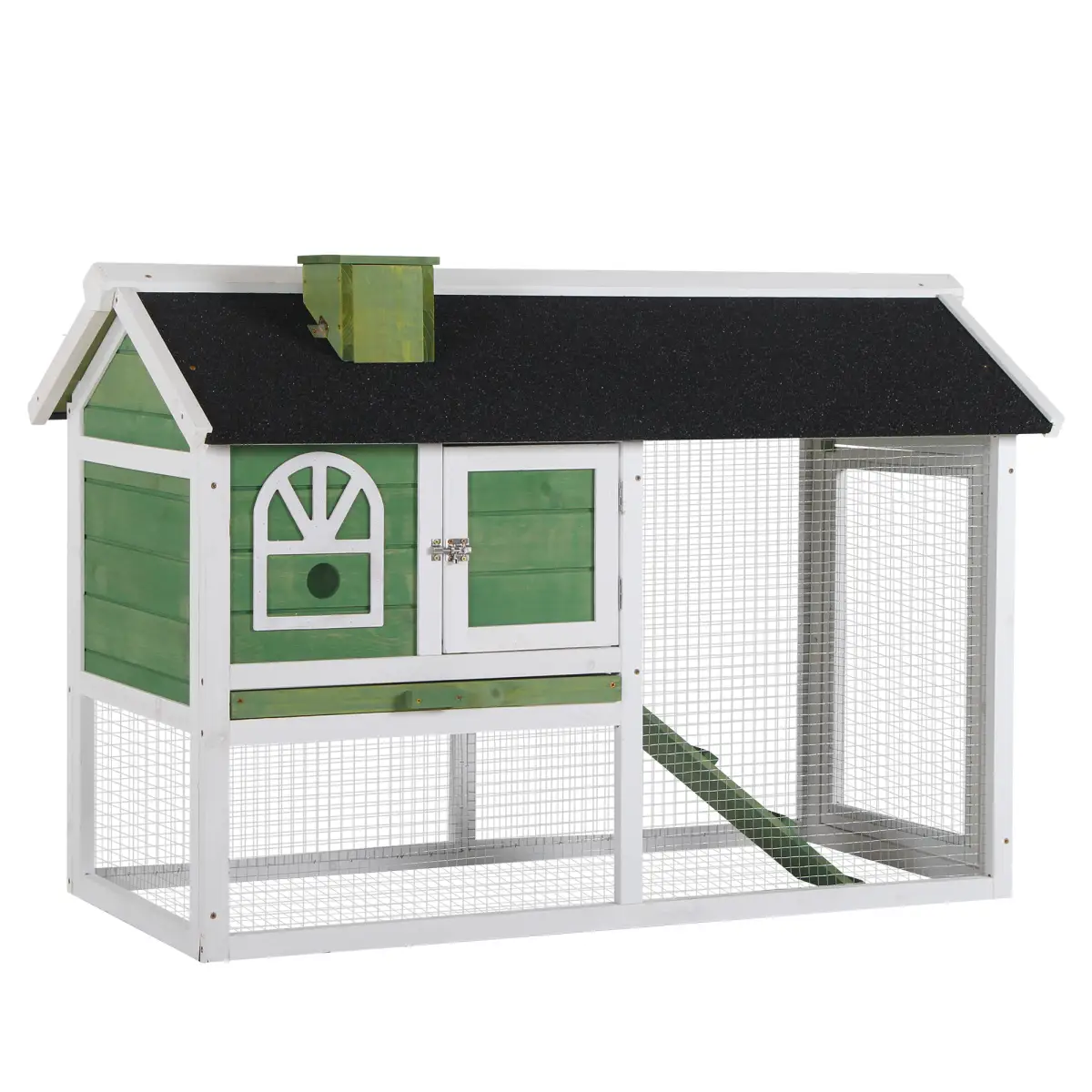 Pawhut Rabbit Hutch Wood Bunny Cage for Outdoor Indoor w/ Pull Out Tray Run Ramp Green - Rabbit Hutch