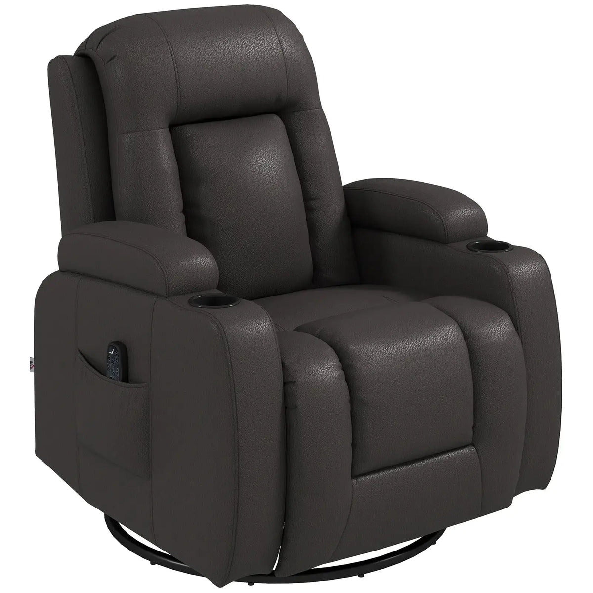 HOMCOM PU Leather Recliner Chair, Recliner Armchair with Extended Footrest, Cup Holders and Side Pockets, Dark Brown - from HOMCOM