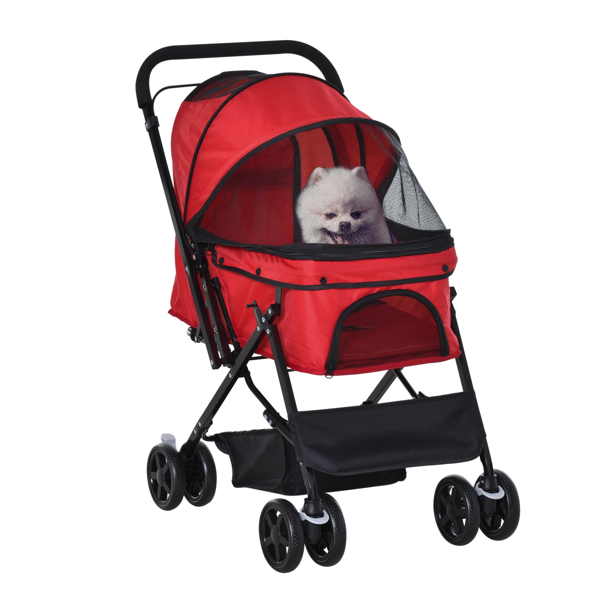 Pet Stroller Foldable Travel Dog Cat Carriage w/ Reversible Handle Brake Basket - from Unbranded
