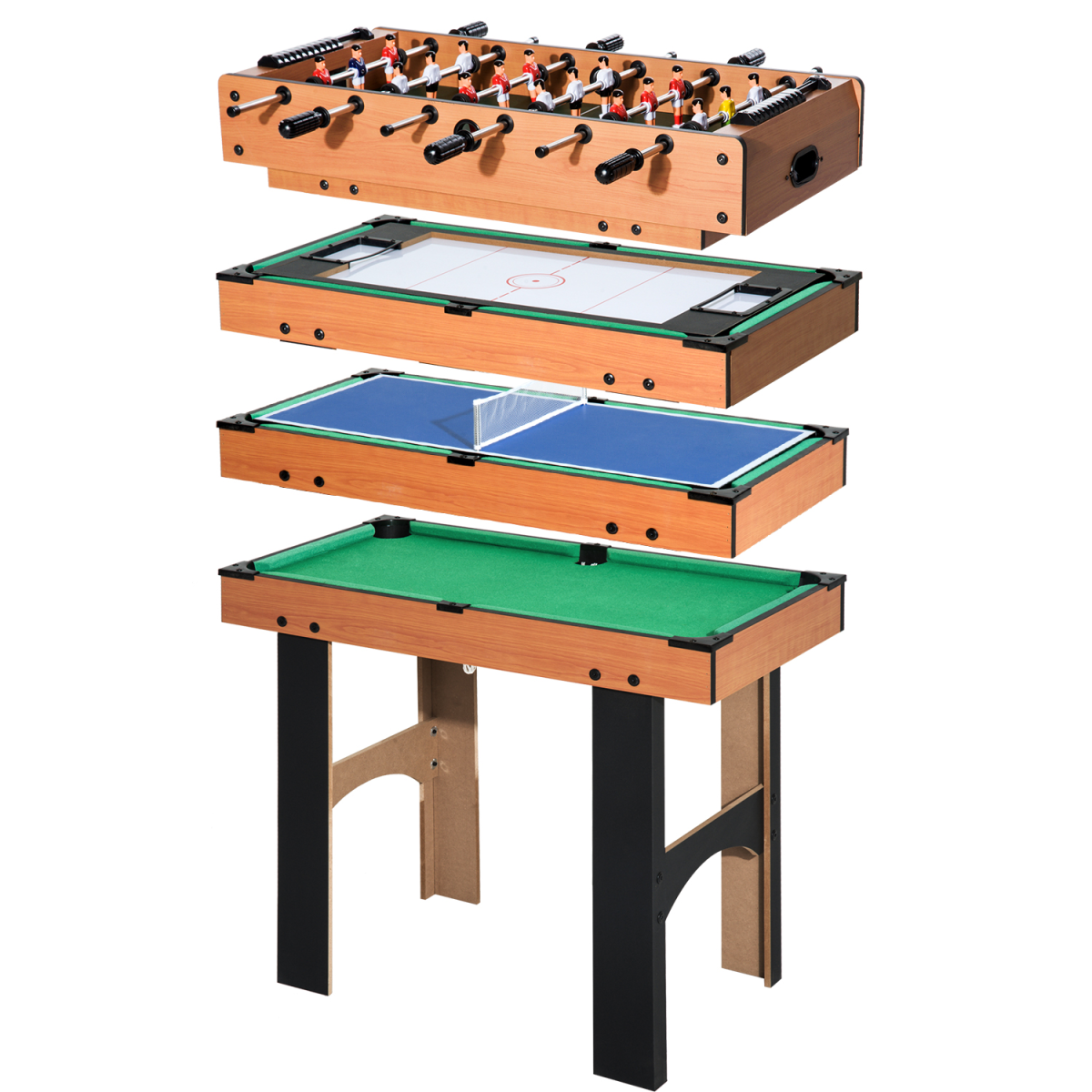 HOMCOM 4-In-1 Multi Games Table with Tennis Billiard Foosball Hockey 2 Types - from HOMCOM