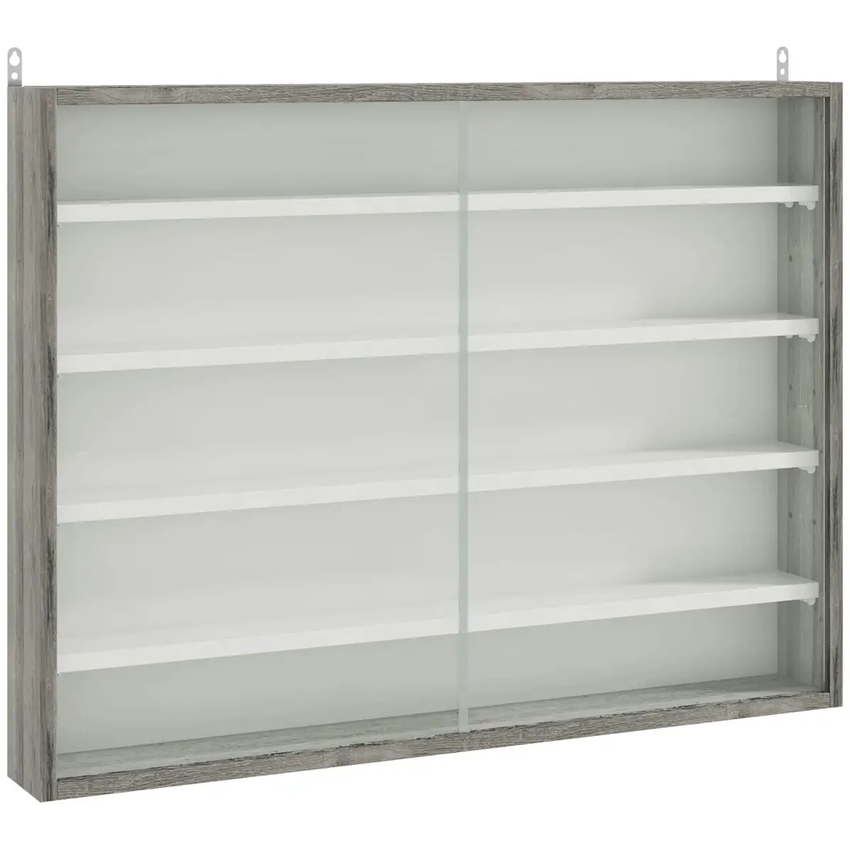 HOMCOM HOMCOM 5-Tier Wall Display Shelf Unit Cabinet w/ Shelves Glass Doors Grey Wood - Display Cabinet