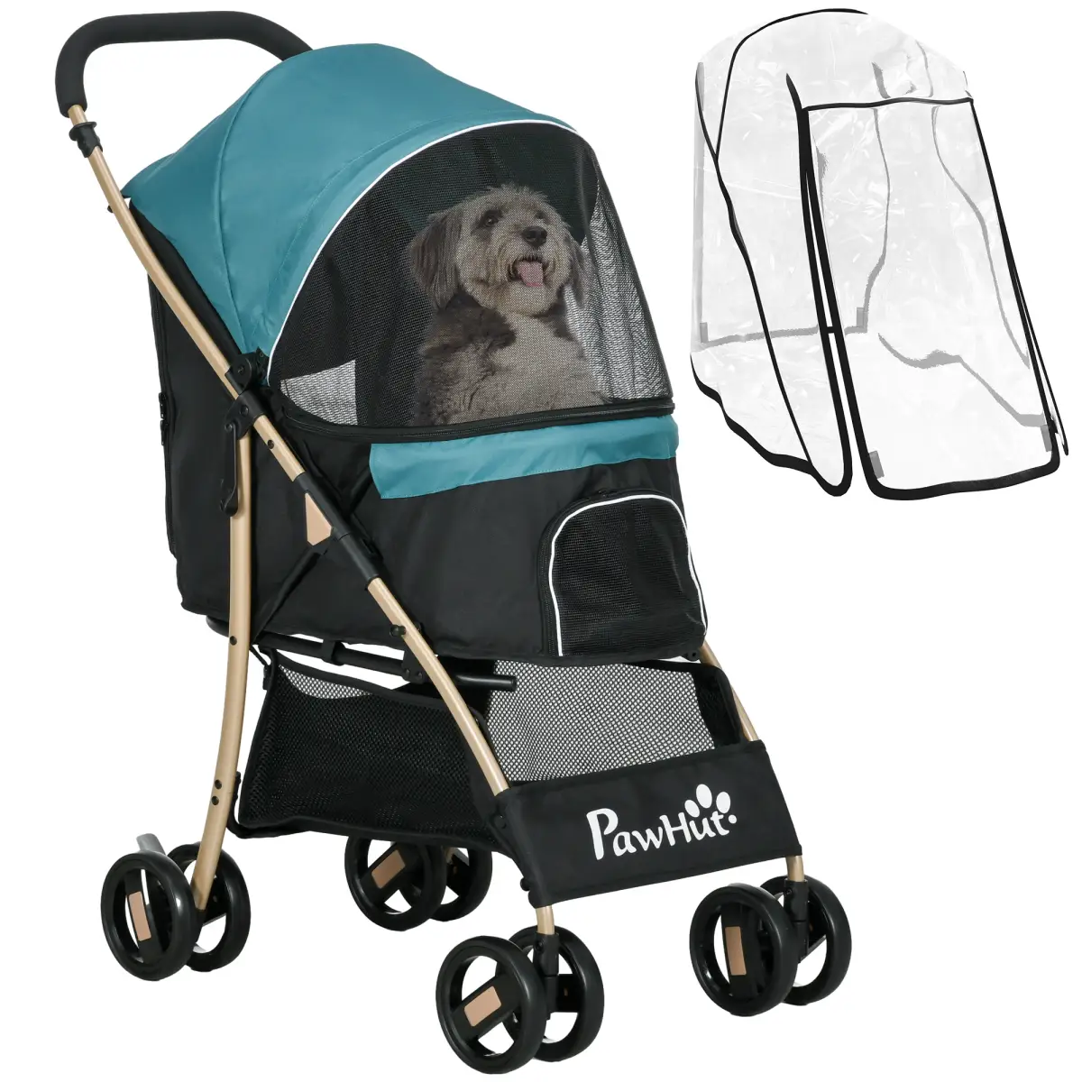 PawHut PawHut Pet Stroller for XS and S Dogs with Rain Cover - Dark Green - Pet Carrier