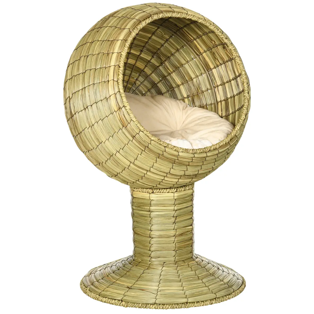 PawHut PawHut Raised Cat House, Natural Mat Grass Cat Bed w/ Stand Cushion, 41x 69 cm - Cat House