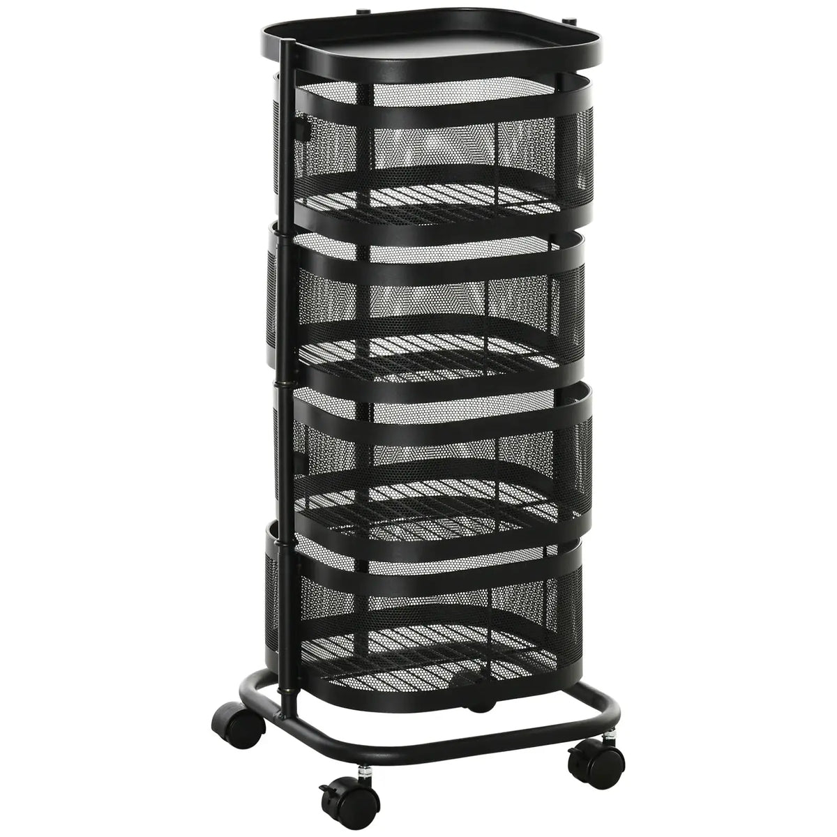 HOMCOM Metal Storage Cart, 4-Tier Storage Trolley on Wheels with 4 Mesh Baskets and Top Tray, Black - from HOMCOM