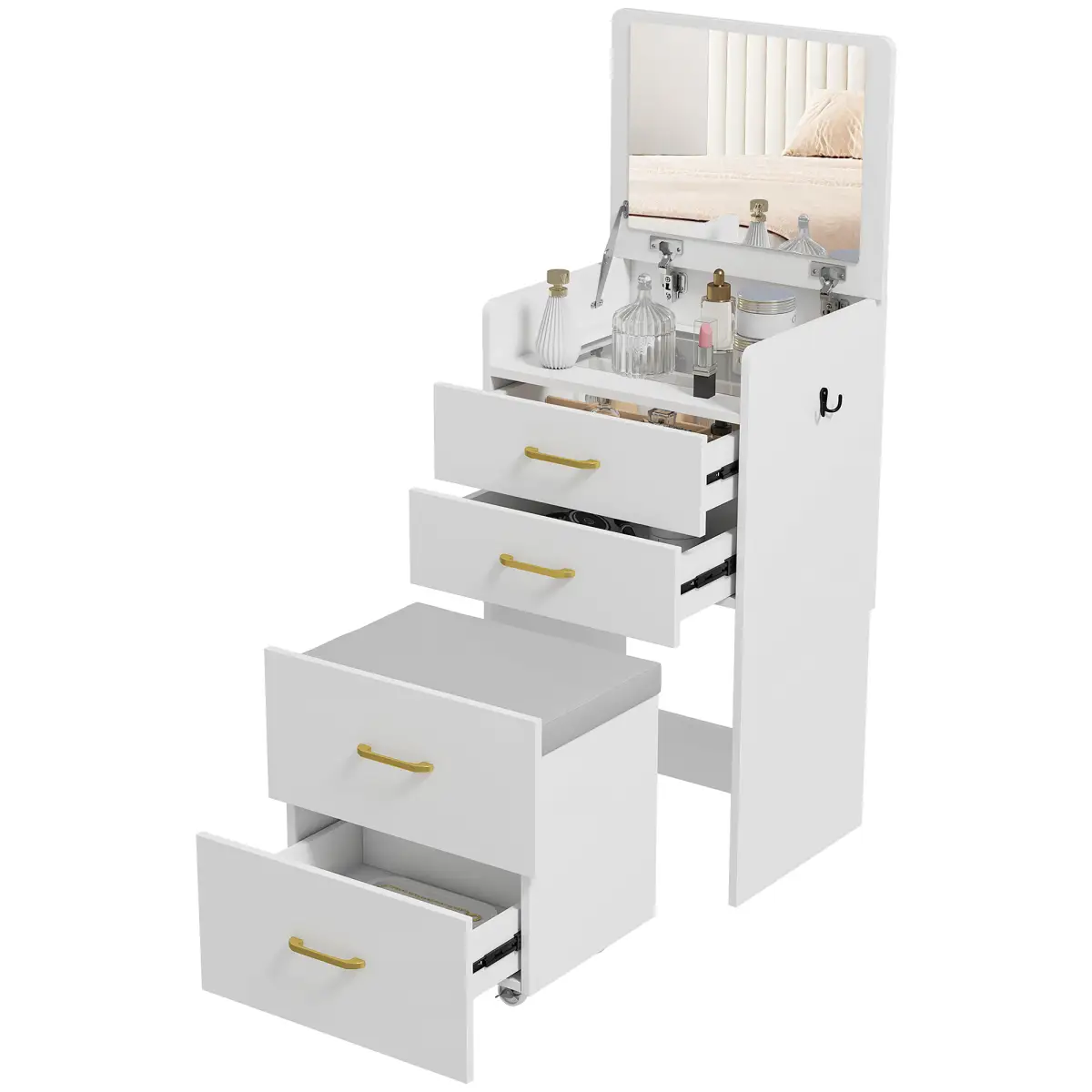 HOMCOM HOMCOM 3 in 1 Dressing Table Vanity Desk with Mirror and Cushioned Stool - Desk