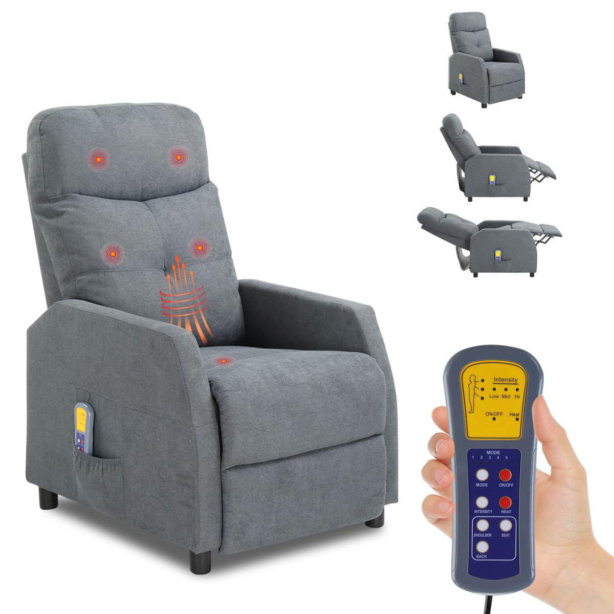 Fabric With 6-Point Massage Heating Function Recliner Light Gray - from N/A