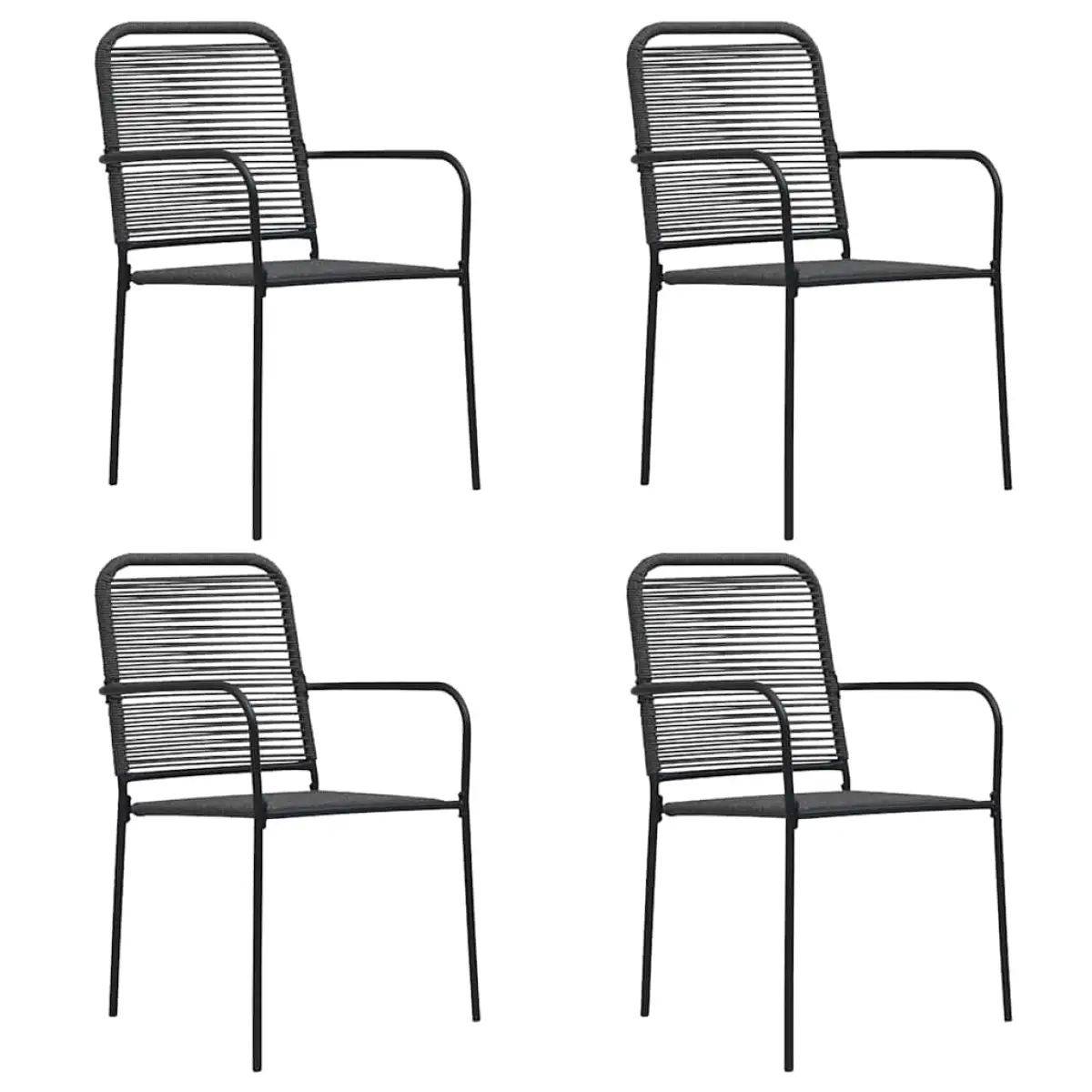 vidaXL vidaXL Garden Chairs 4 pcs Cotton Rope and Steel Black - Garden Chairs