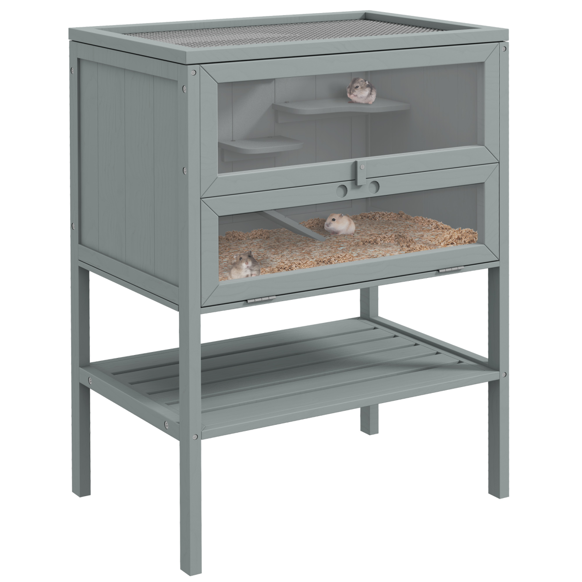 PawHut Wooden Hamster Cage w/ Storage Shelf, Openable Top for Gerbils, Grey - from PawHut