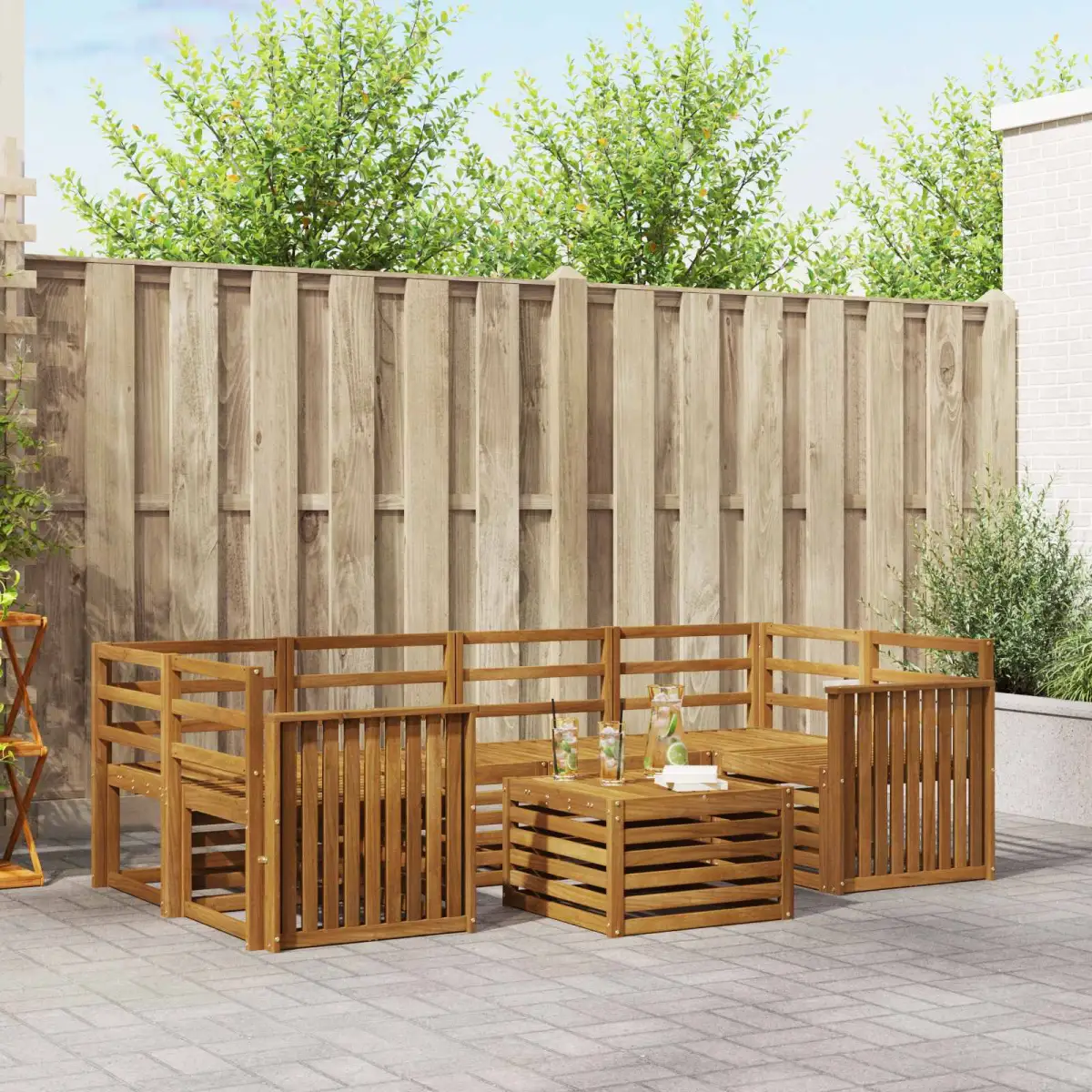 vidaXL vidaXL Outdoor Sofa Set 7 pcs Natural Solid Acacia Wood - Garden Sofa Sets