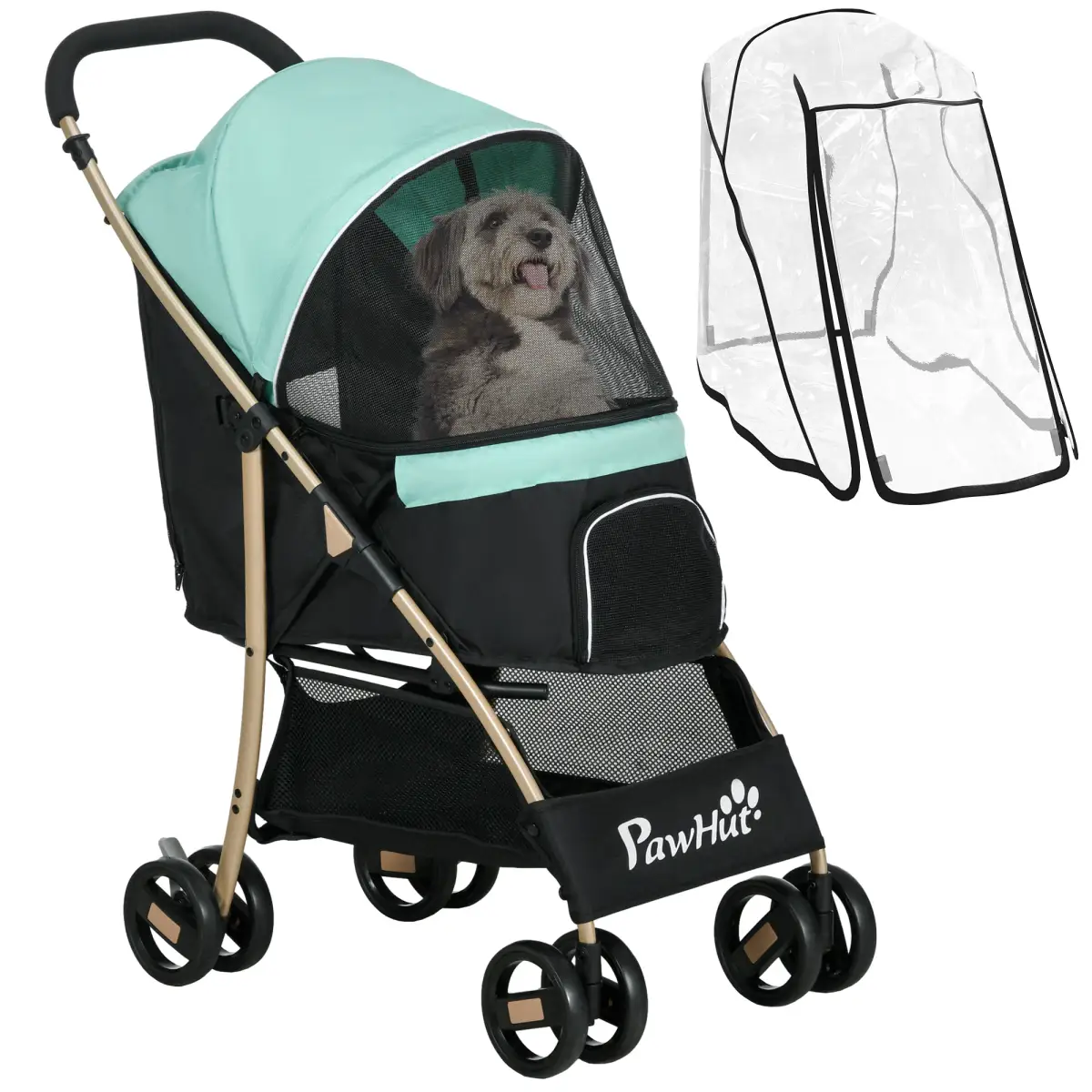 PawHut PawHut Pet Stroller for XS and S Dogs with Rain Cover - Green - Pet Carrier