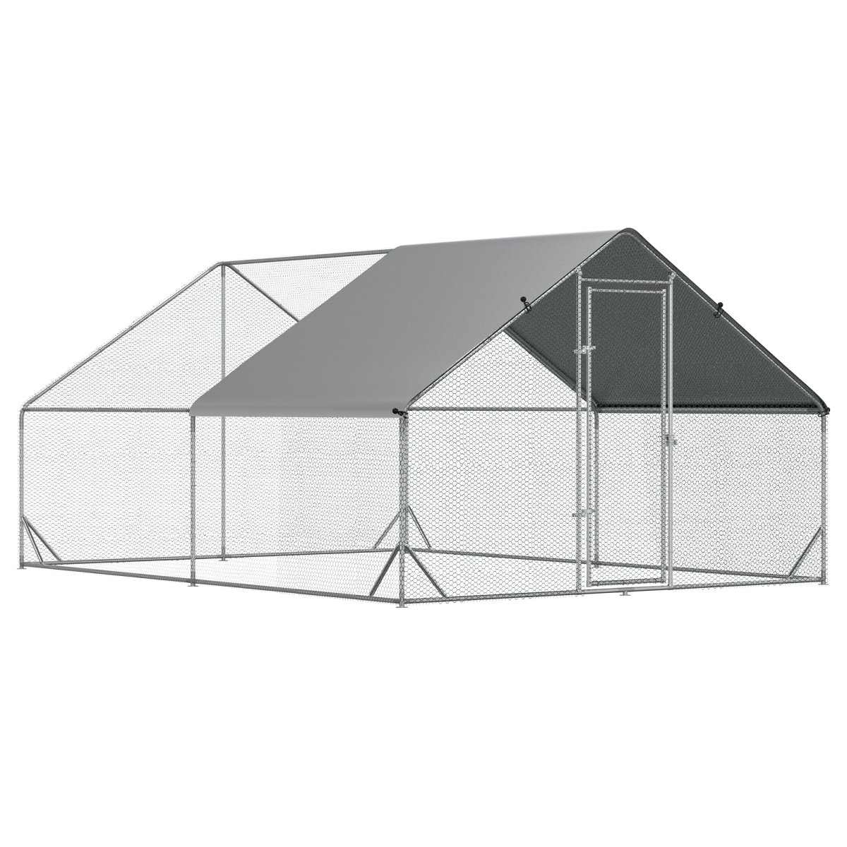 Walk In Chicken Run Large Galvanized Chicken Coop w/ Cover 3 x 4 x 2m Pawhut - from Unbranded