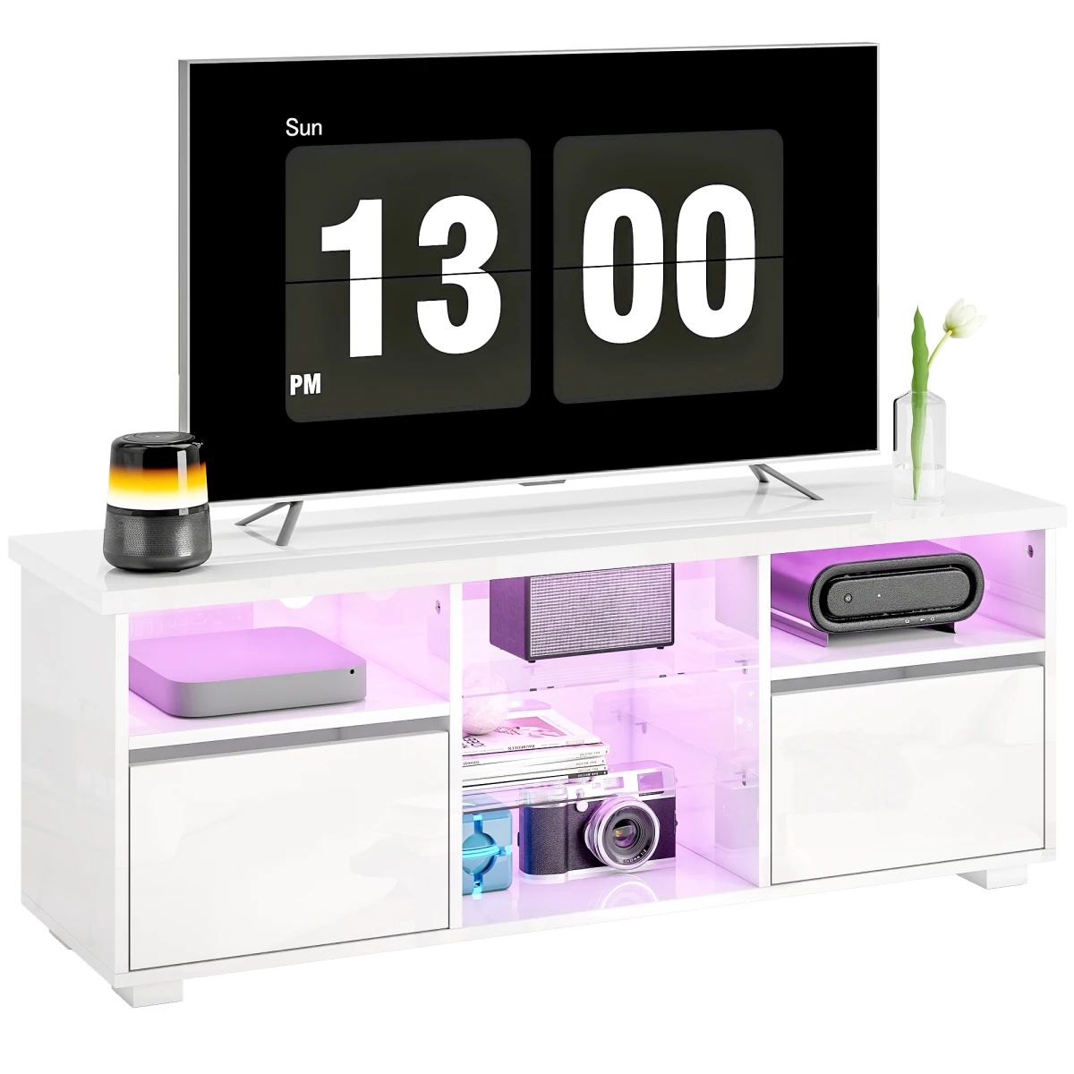 HOMCOM High Gloss TV Stand For 55in TV LED Lights RGB by HOMCOM