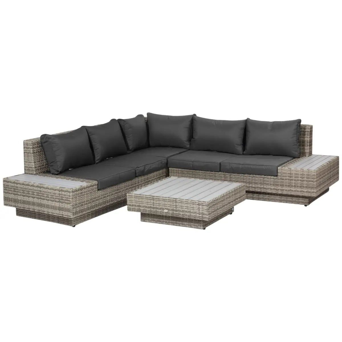 Outsunny 5-Seater Rattan Sectional Corner Sofa Table Set Cushions - Light Grey - Garden Sofa Sets