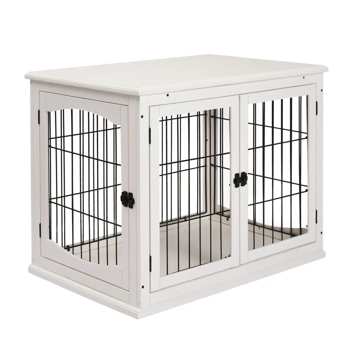Pawhut Wooden Dog Crate End Table Pet Puppy Cage w/Metal Wire for Small Dog White - Dog Crate