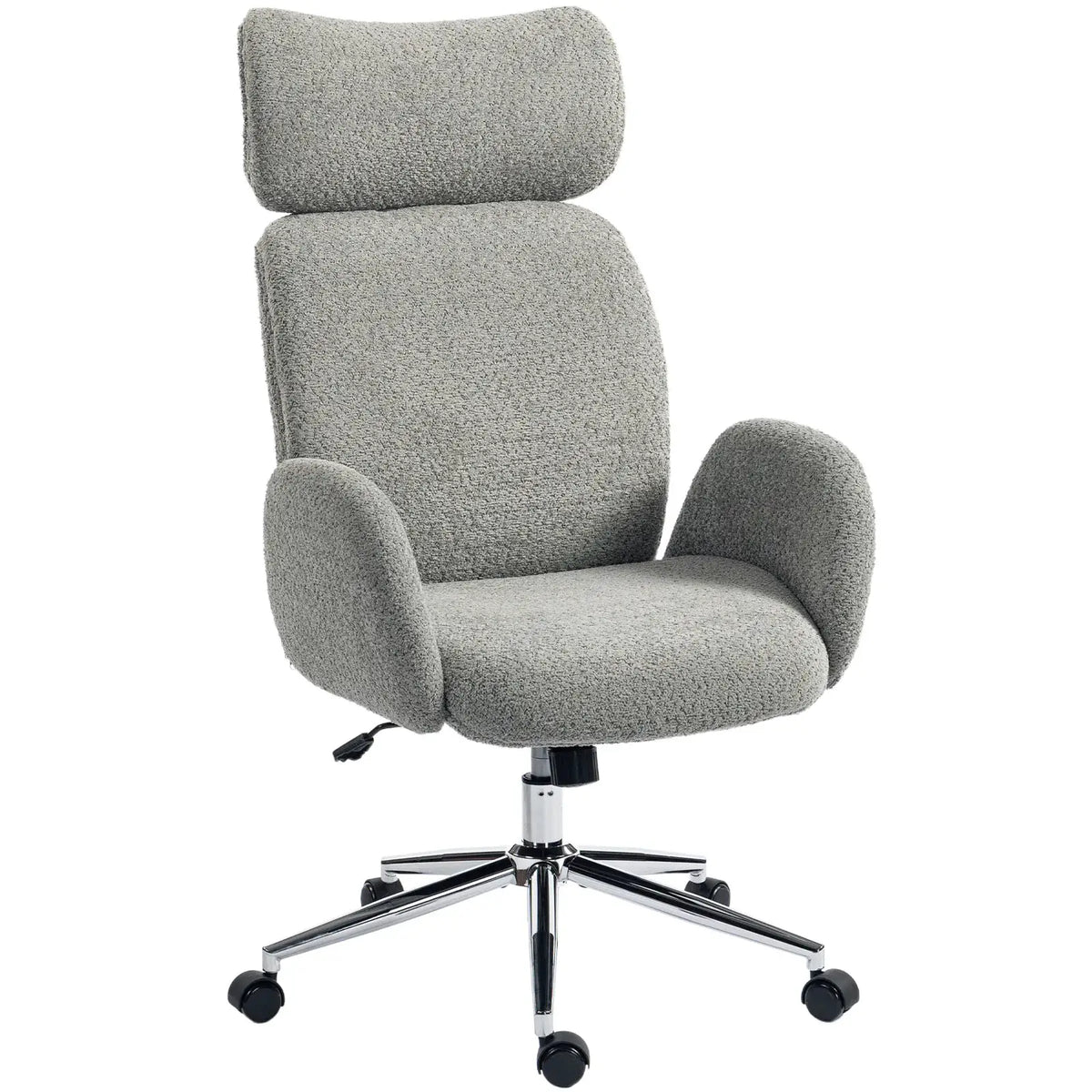 HOMCOM Office Chair with Adjustable Headrest, Spring Pack, Curved Line, Boucle Fabric - Charcoal Grey - from HOMCOM