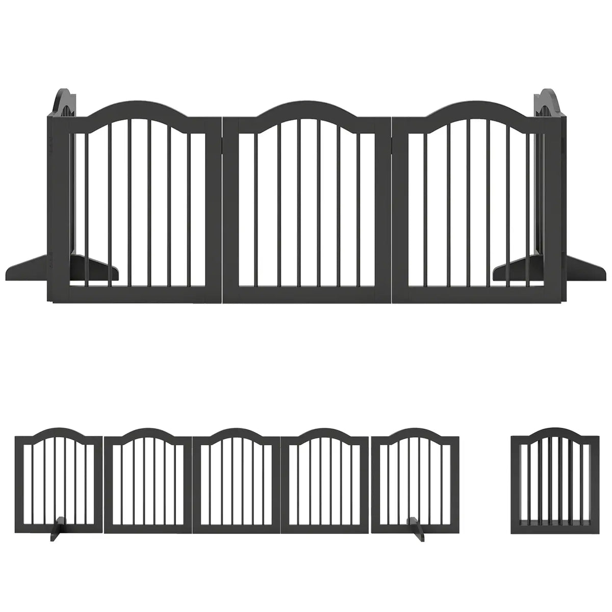 PawHut Freestanding Dog Gate Wooden Stair Gate for Dogs with Support Feet Foldable Pet Fence Safety Barrier for the House Doorway Stairs Black - from PawHut