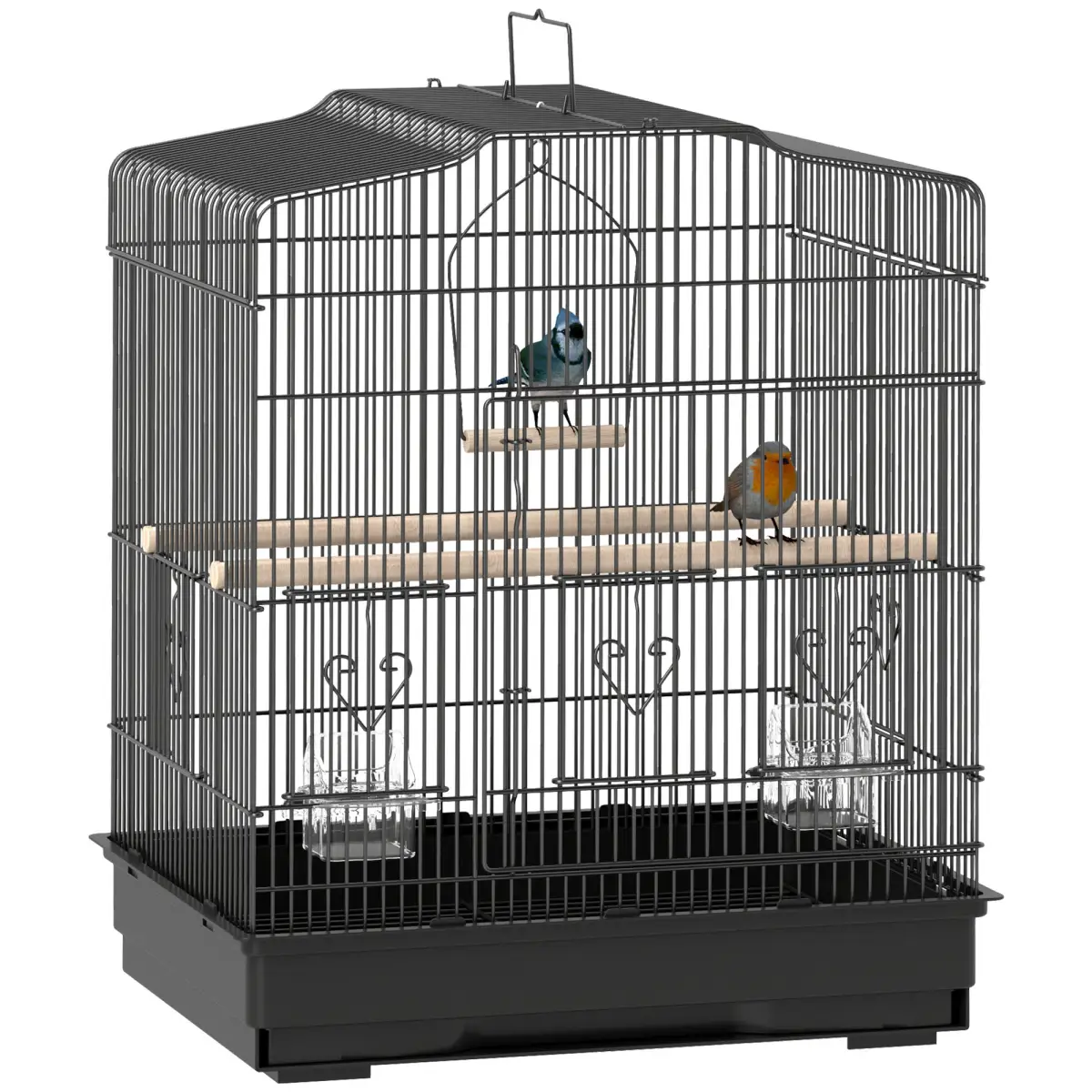 PawHut PawHut 59cm Large Bird Cage with Stand, Perches, Food Bowls, Swing, Black - Bird Cage