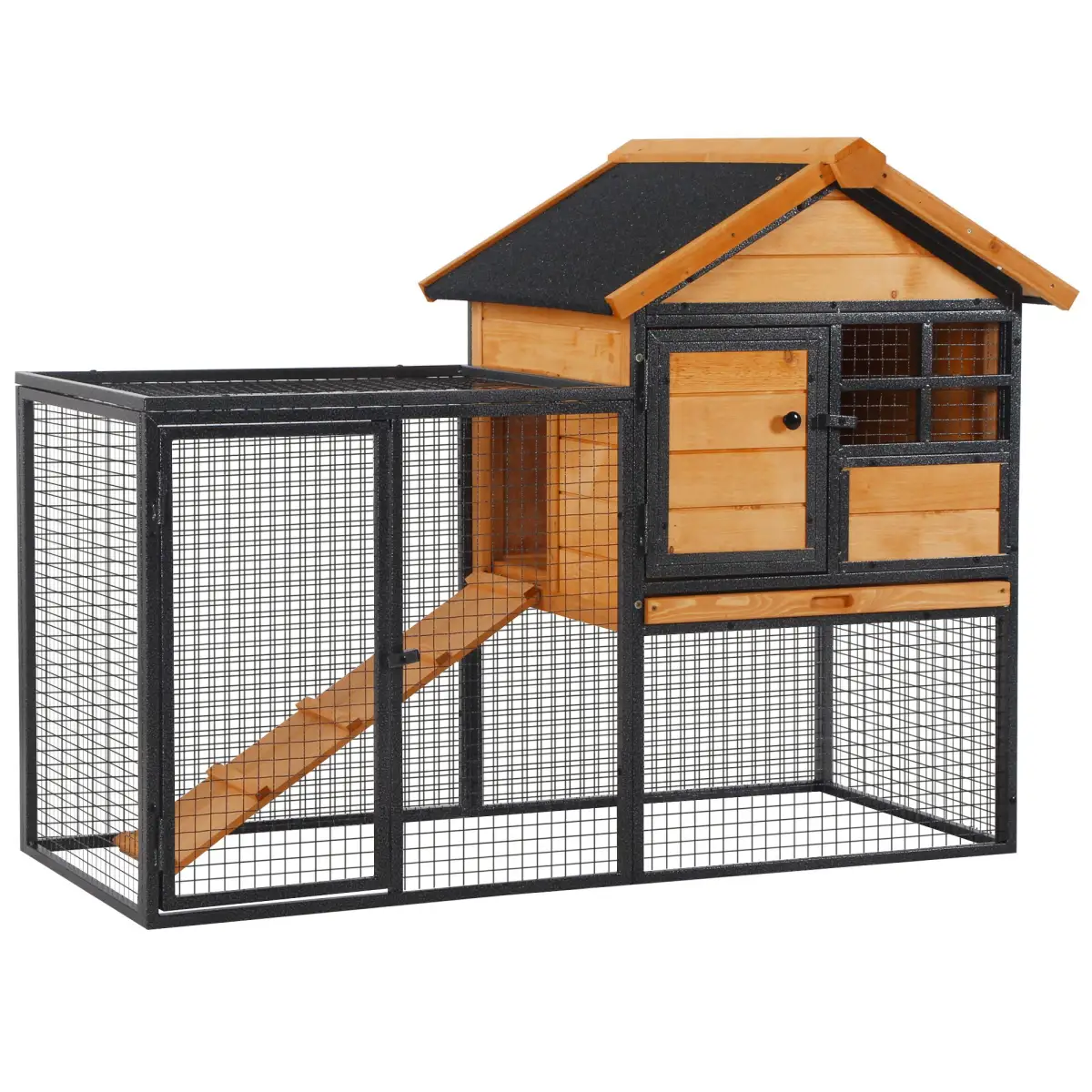 PawHut Wood-metal Rabbit Hutch Elevated Pet House Outdoor 122 x 63 x 92cm - Rabbit Hutch