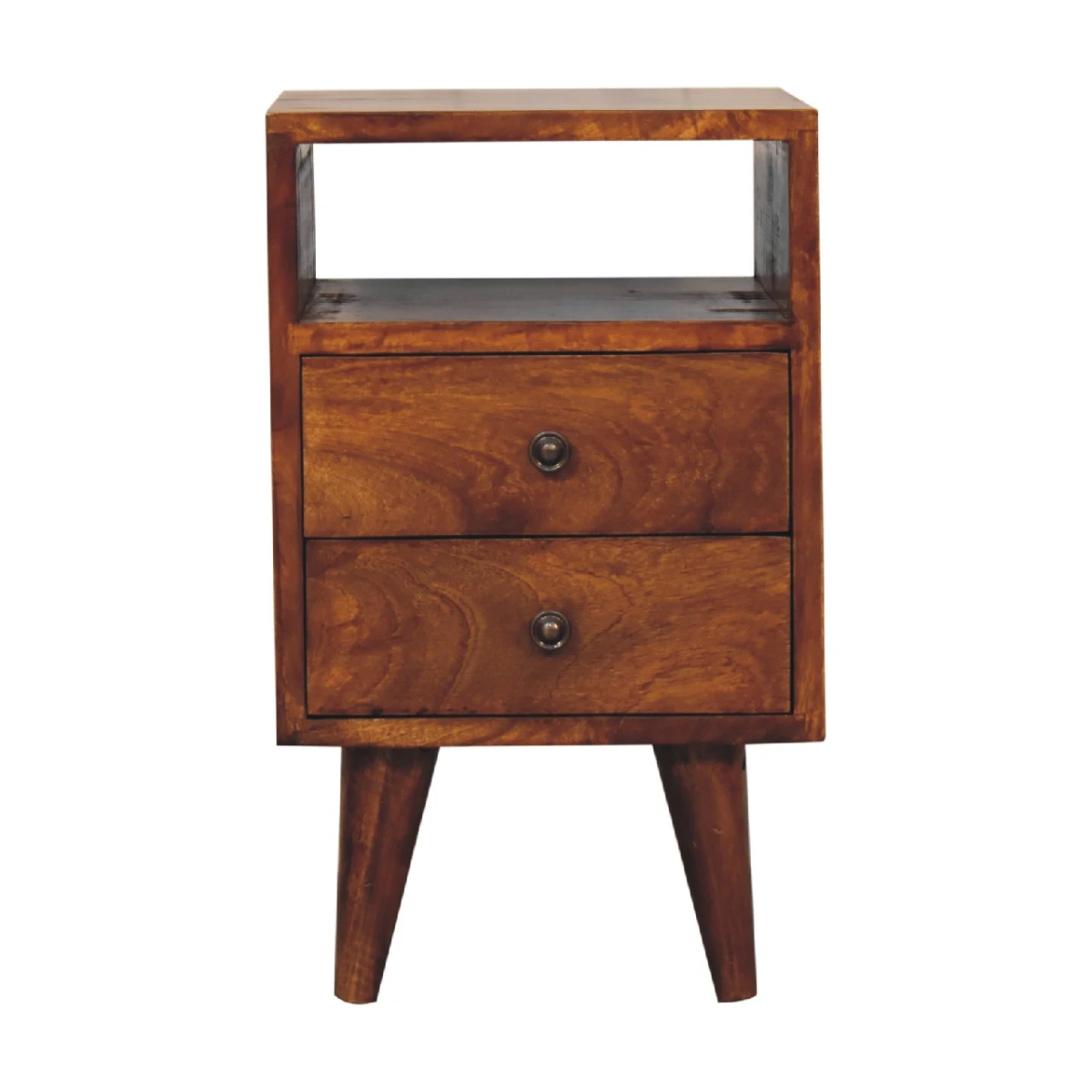 Artisan Furniture Artisan Furniture Bedside Nightstand Mini Solid Mango Wood Chestnut Finish With Brass Knobs For Bedroom - Bedside Table