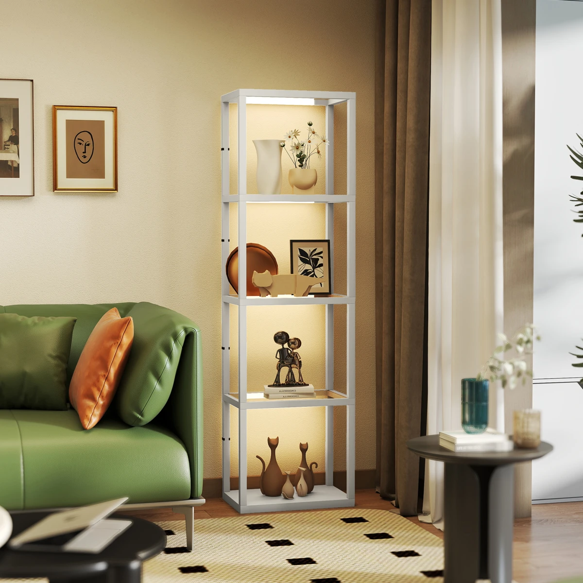 Premium Floor Lamp Four Tier Display Shelves Warm White LEDs For Living Room Ambience by N/A