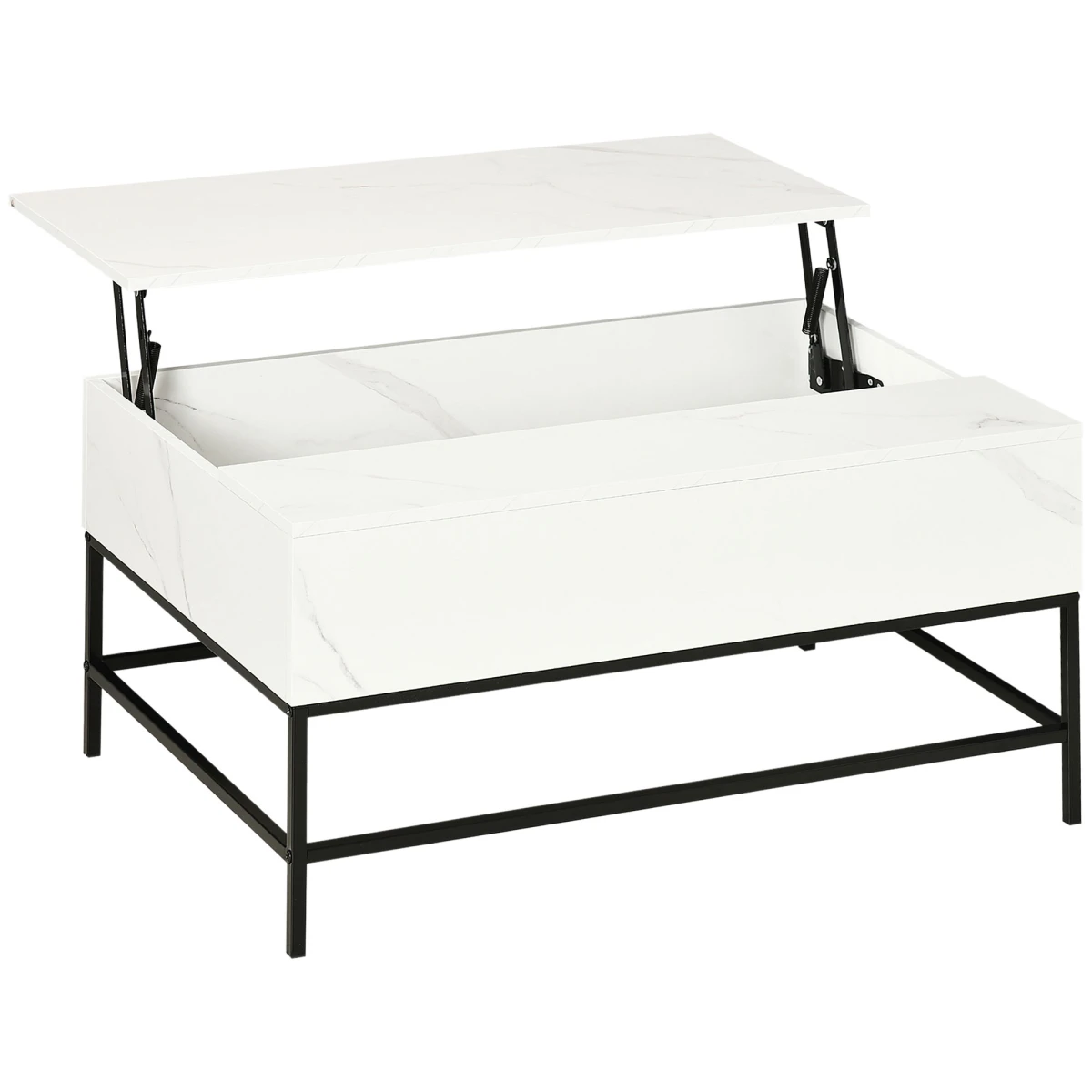 HOMCOM Lift-Top Coffee Table 80x40x45 cm With Hidden Storage White Marble Finish For Living Room by HOMCOM