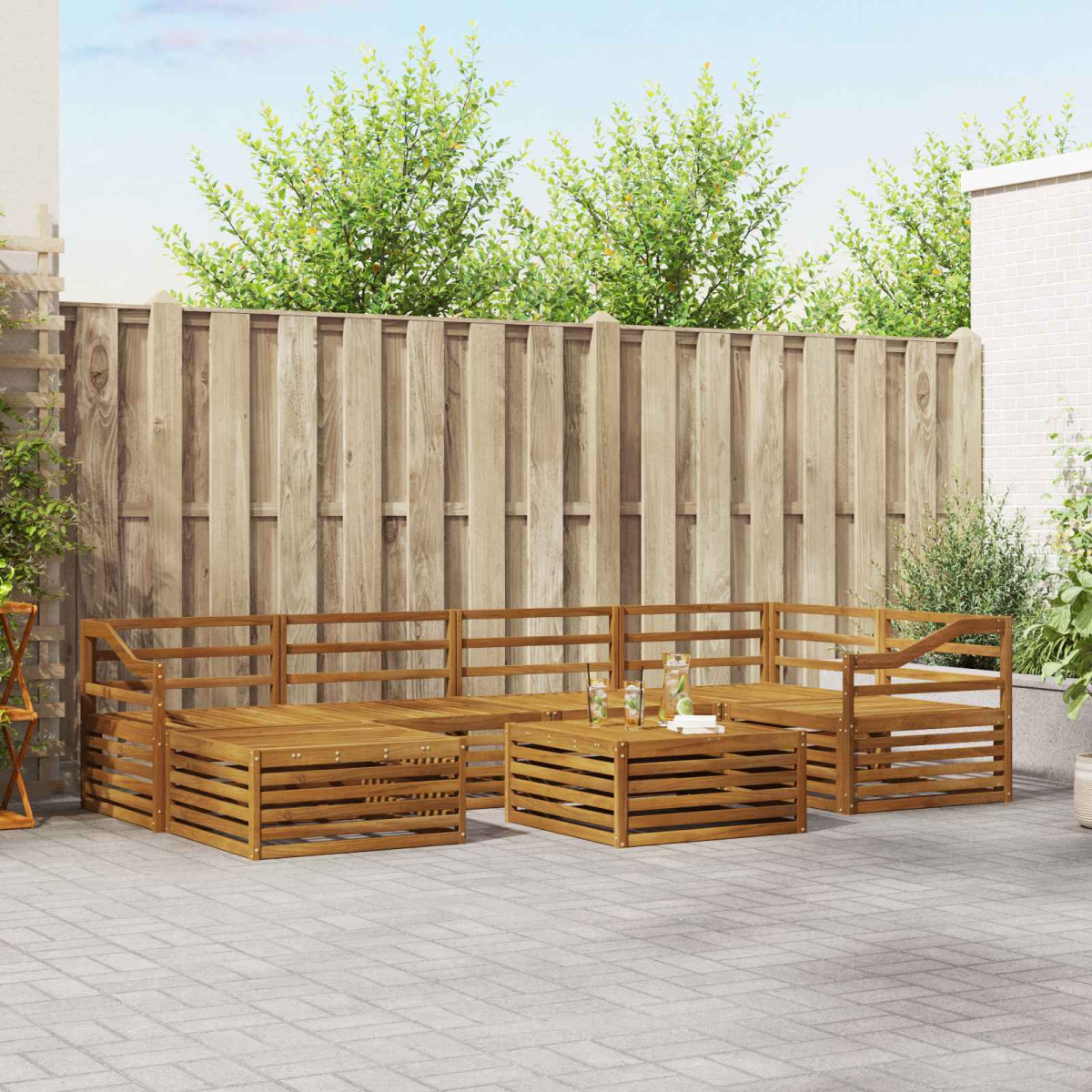 vidaXL vidaXL Outdoor Sofa Set 7 pcs Natural Solid Acacia Wood - Garden Sofa Sets