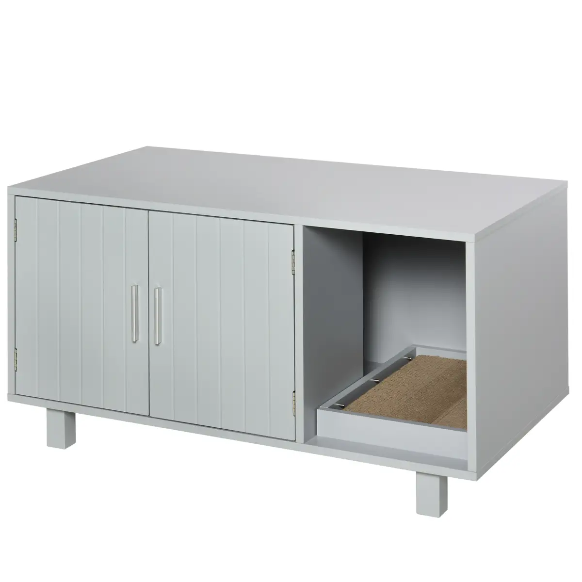 Unbranded Indoor Feline Cat Box Furniture Kitty Table w/ Scratch & Magnetic Doors, Grey - Cat House