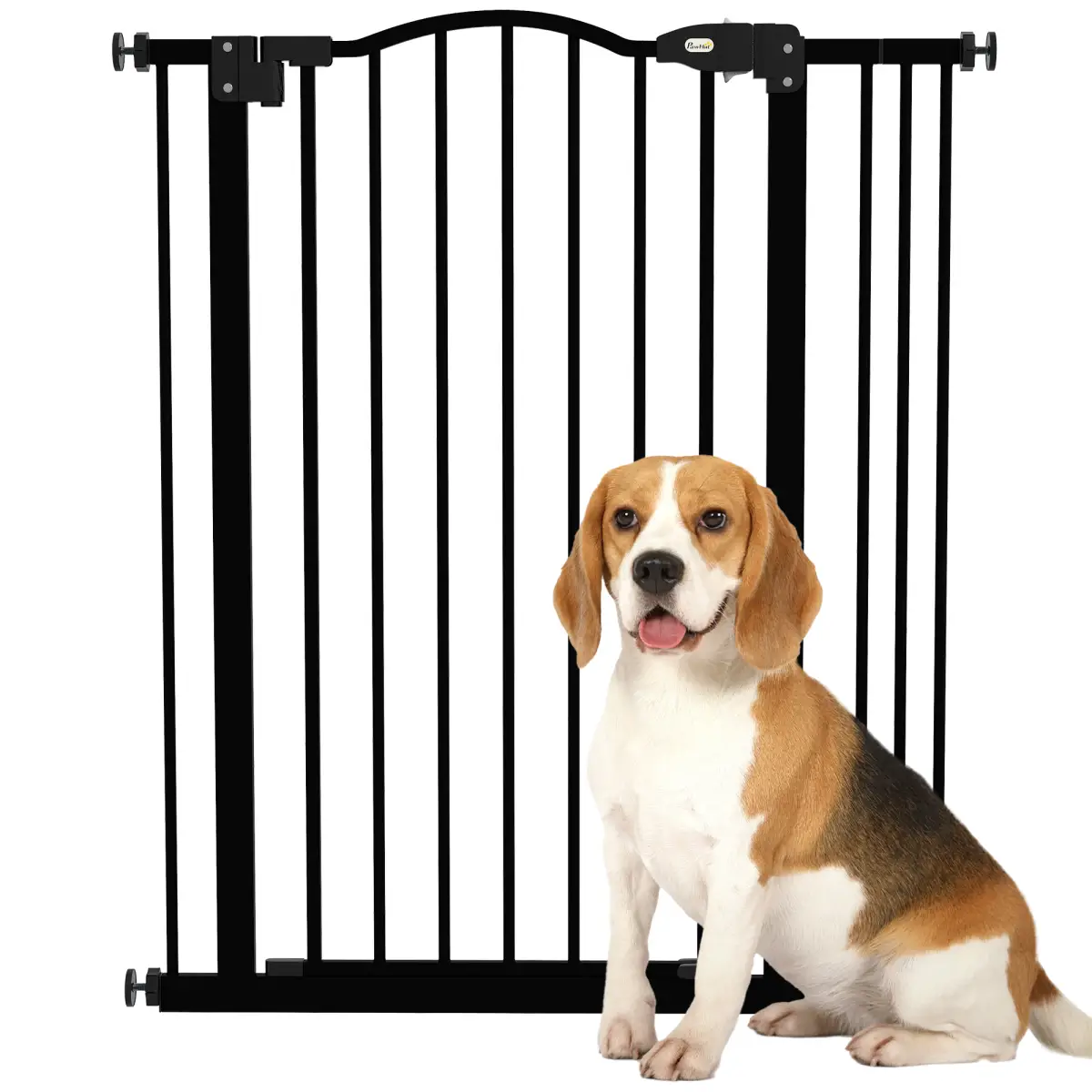 PawHut PawHut 74-87cm Adjustable Metal Pet Gate Safety Barrier w/ Auto-Close Door Black - Pet Gate