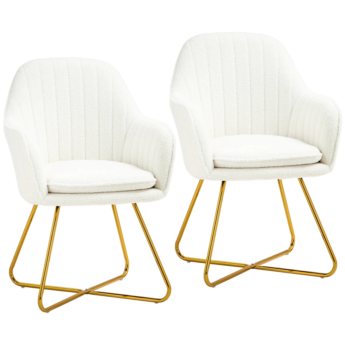 HOMCOM Accent Chair Set 2 Compact Cream Cashmere Gold Legs by HOMCOM