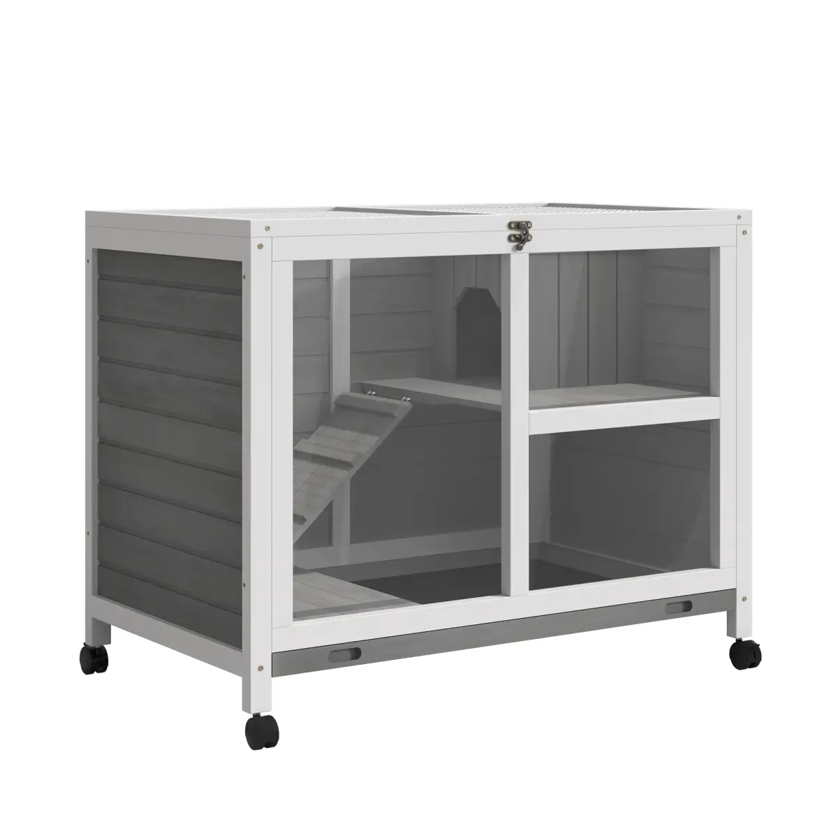 Unbranded Wood Rabbit Hutch Bunny Cage Pet House Indoor W/ Tray Ramp, Grey Pawhut - Rabbit Hutch